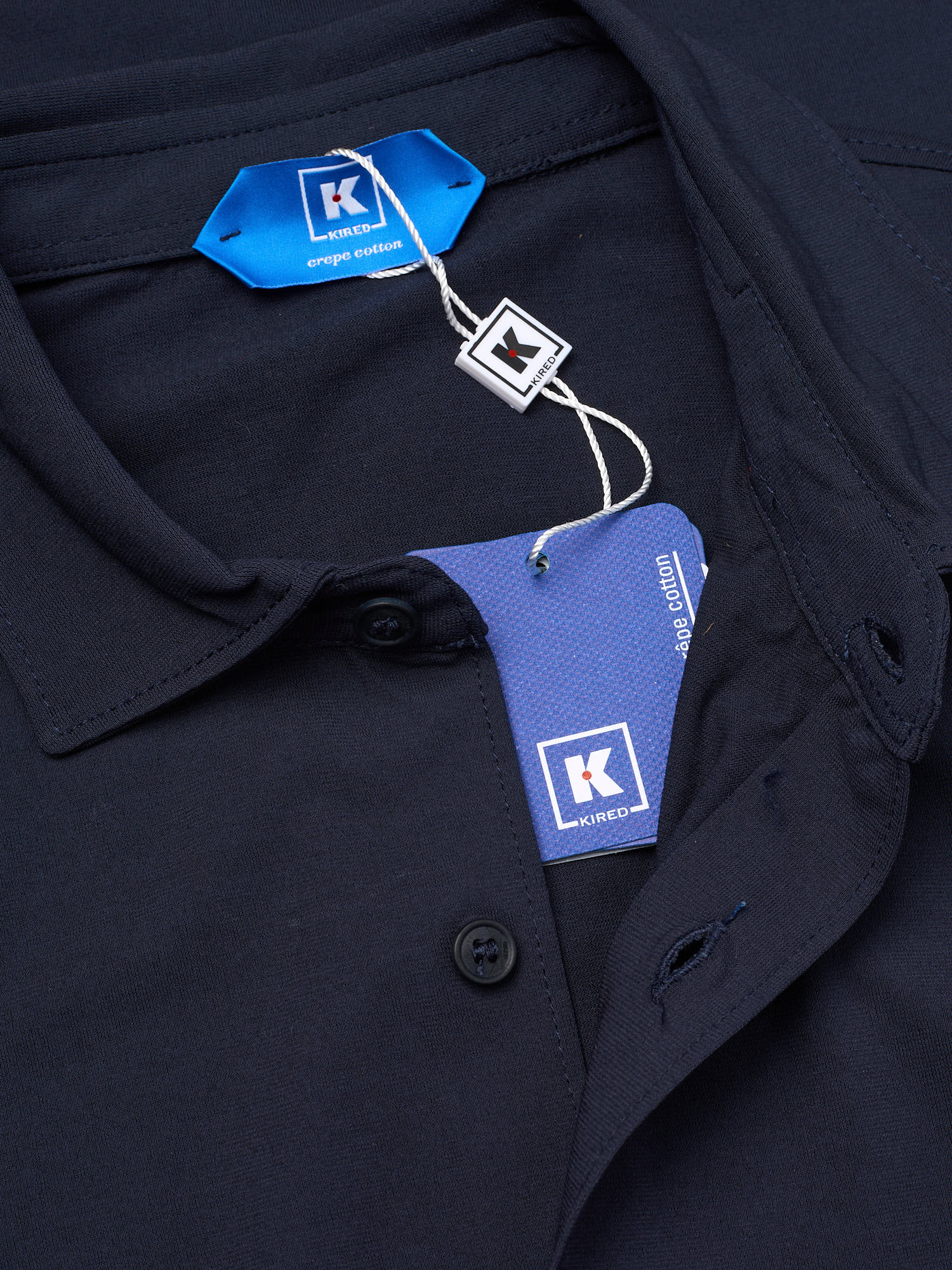 KITON KIRED "Capri" Navy Blue Crepe Cotton Long Sleeve Shirt