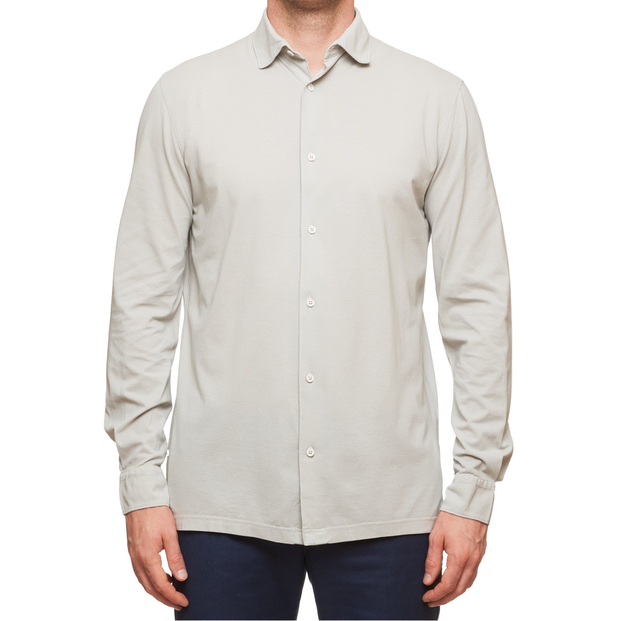 Kiton KIRED "Capriml" Gray Exclusive Crepe Cotton Long Sleeve Polo Shirt 52 L 2023 KIRED