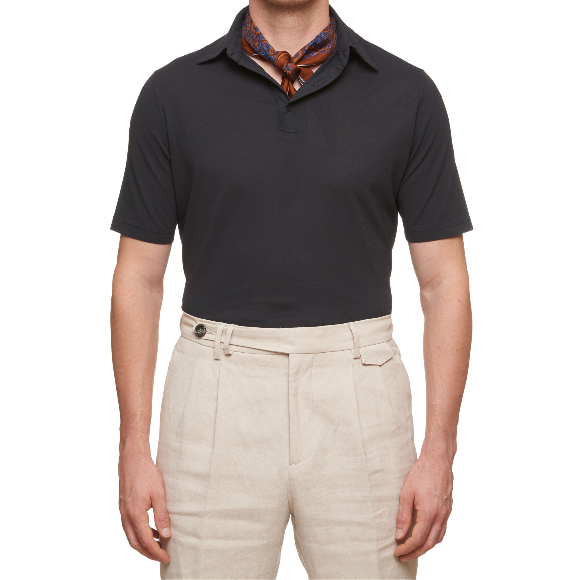 Kiton KIRED "Positano" Dark Blue Exclusive Crepe Cotton Short Sleeve Polo Shirt 2023 KIRED
