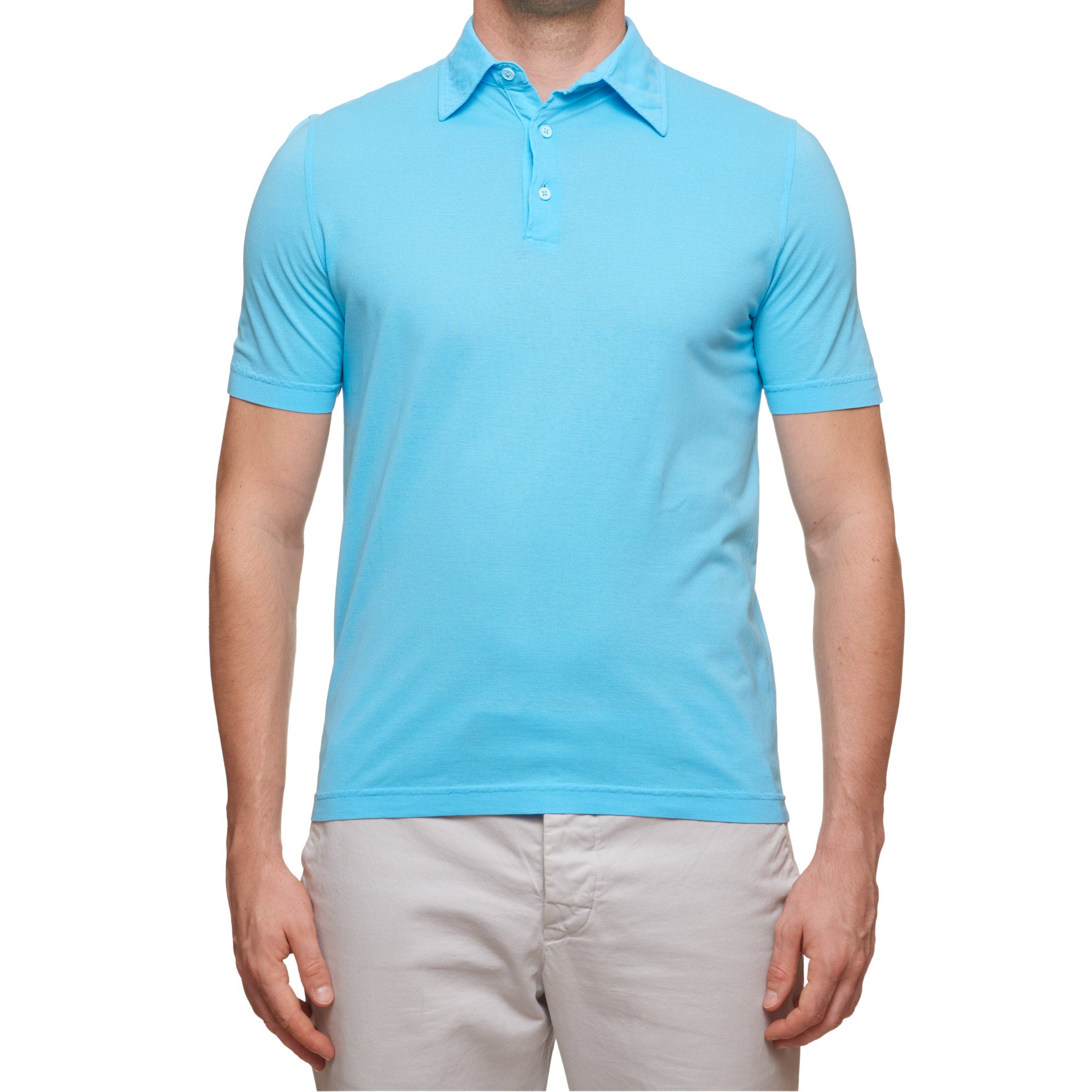 Kiton KIRED "Positano" Light Blue Exclusive Crepe Cotton Short Sleeve Polo Shirt 2023 KIRED