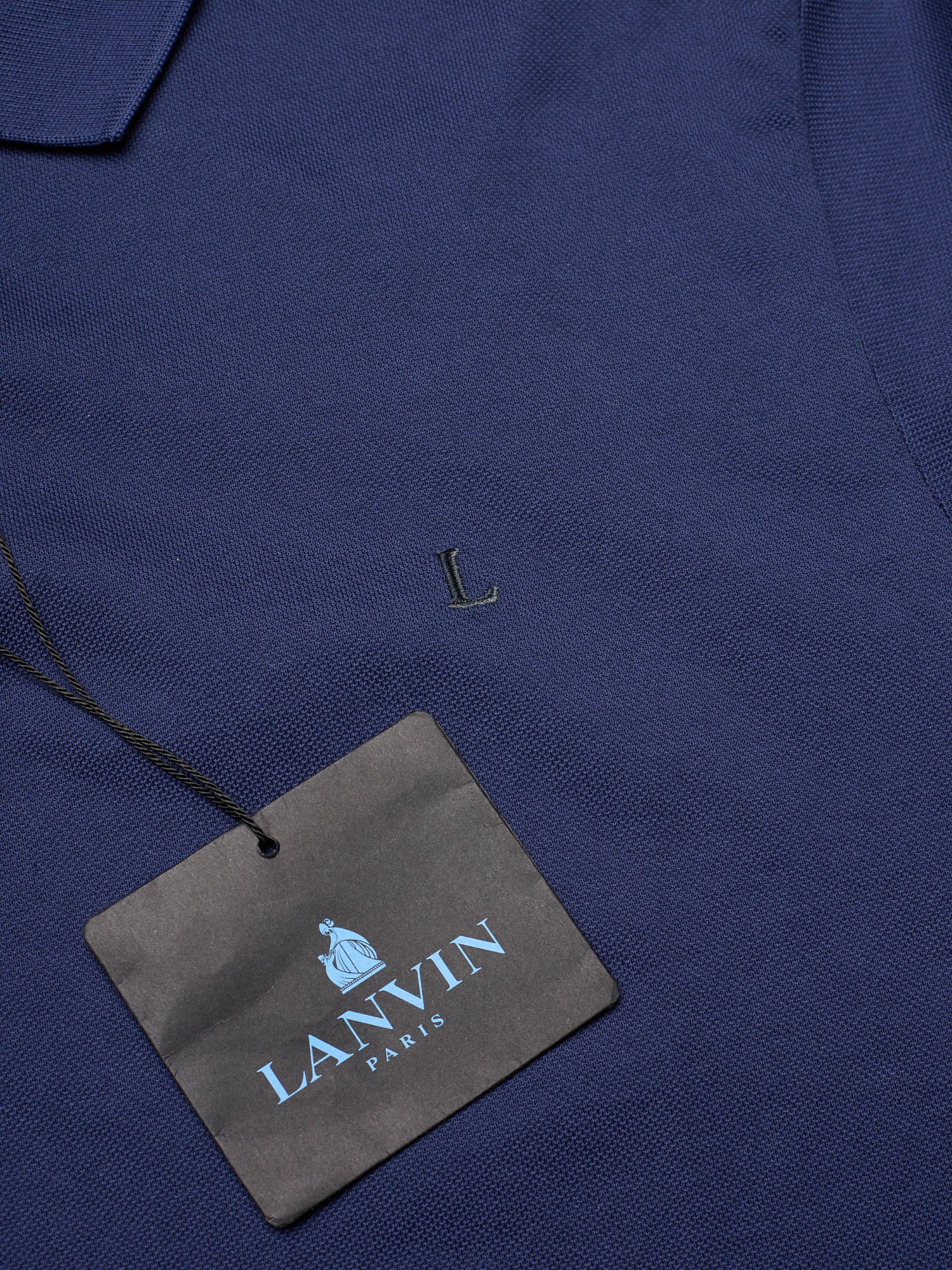 LANVIN Navy Cotton Short Sleeve Embroidery Slim Fit Polo Shirt