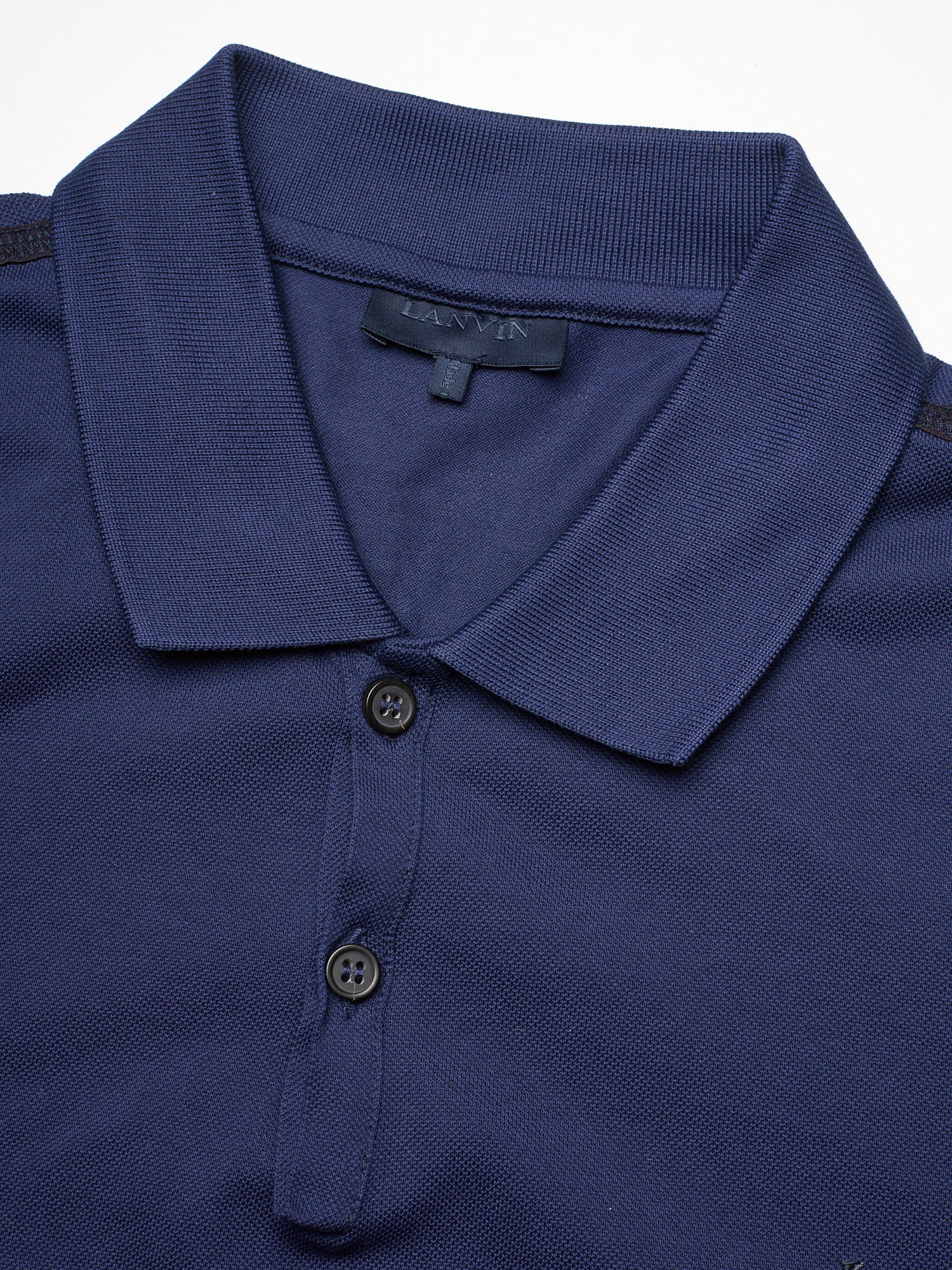 LANVIN Navy Cotton Short Sleeve Embroidery Slim Fit Polo Shirt