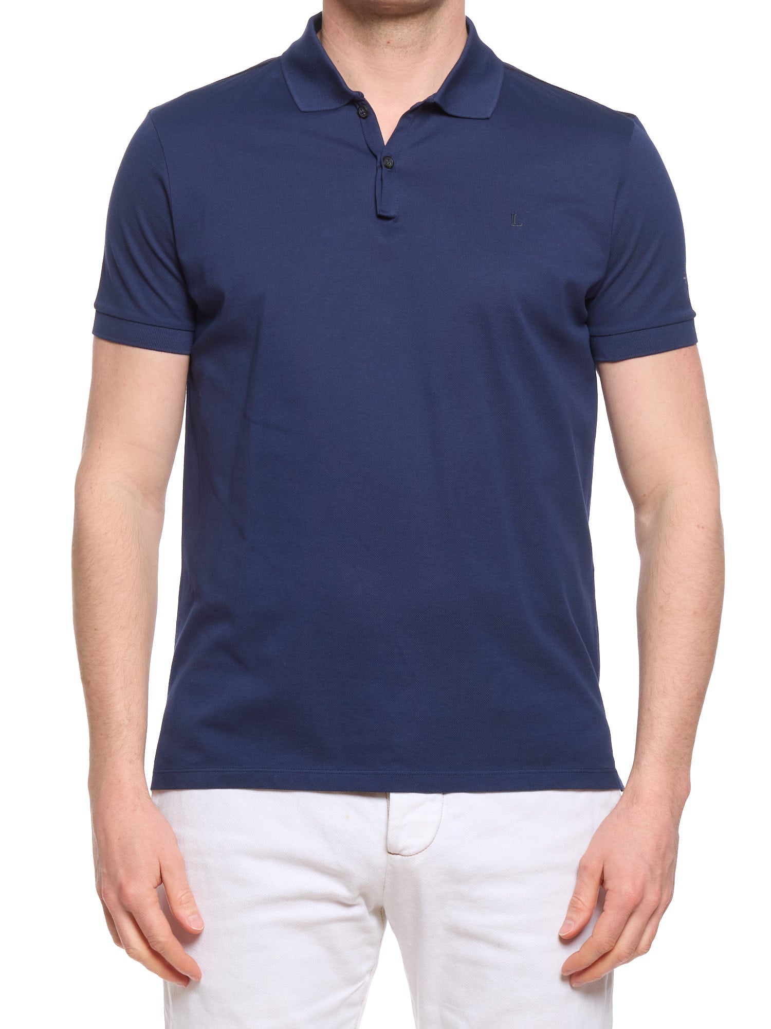 LANVIN Navy Cotton Short Sleeve Embroidery Slim Fit Polo Shirt