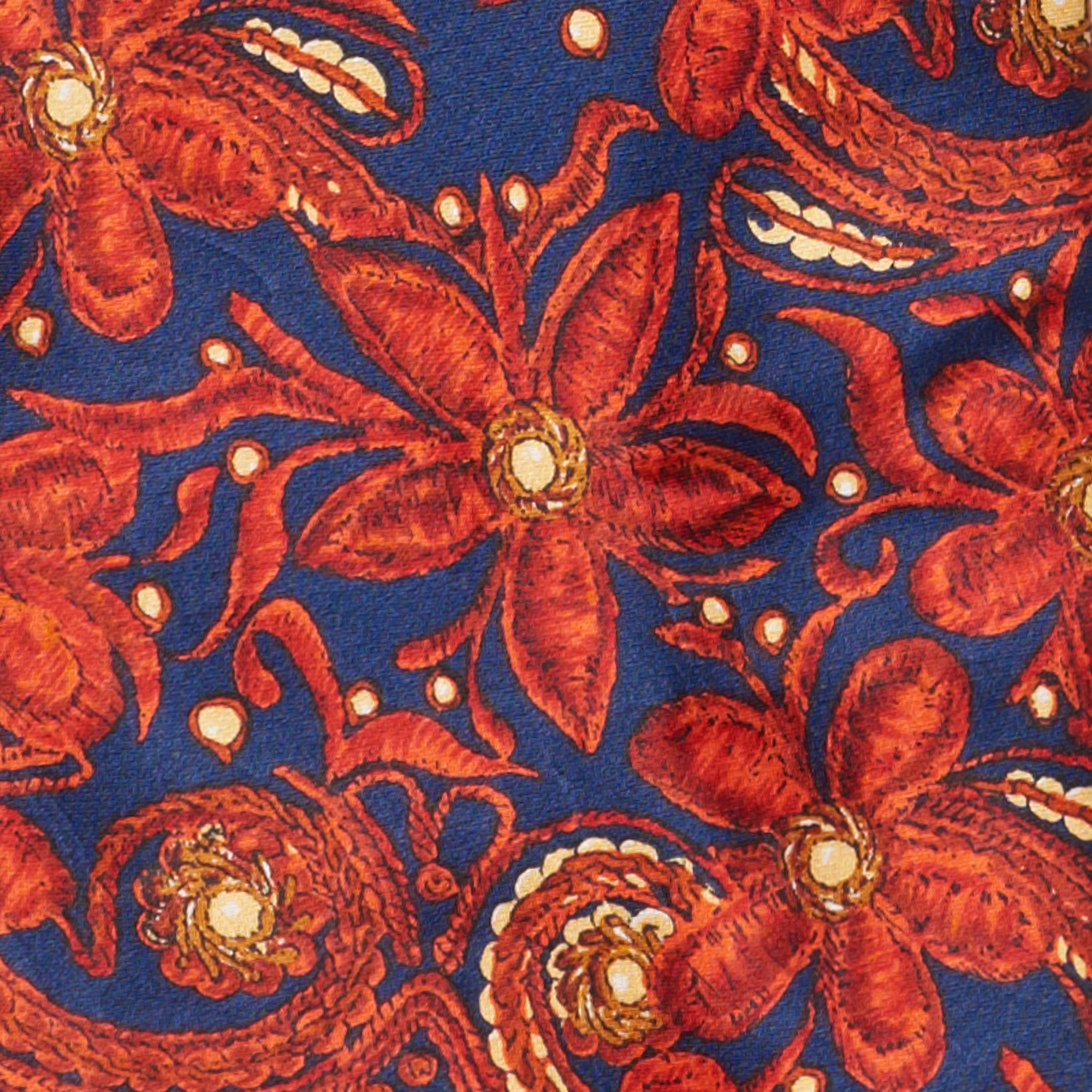 LANVIN Paris Handmade Red Floral Design Silk Tie