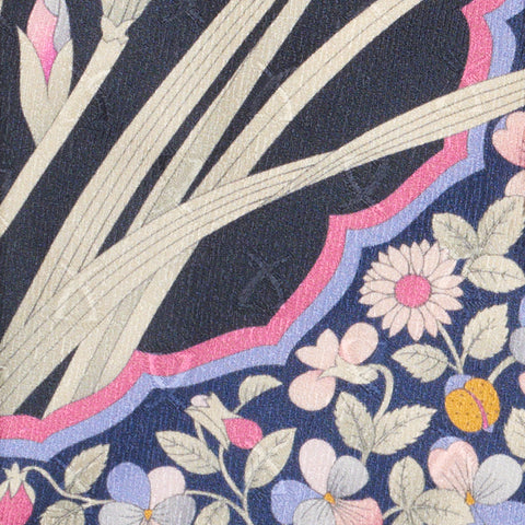 Vintage LEONARD Paris Handmade Blue-Pruple Floral Design Silk Tie