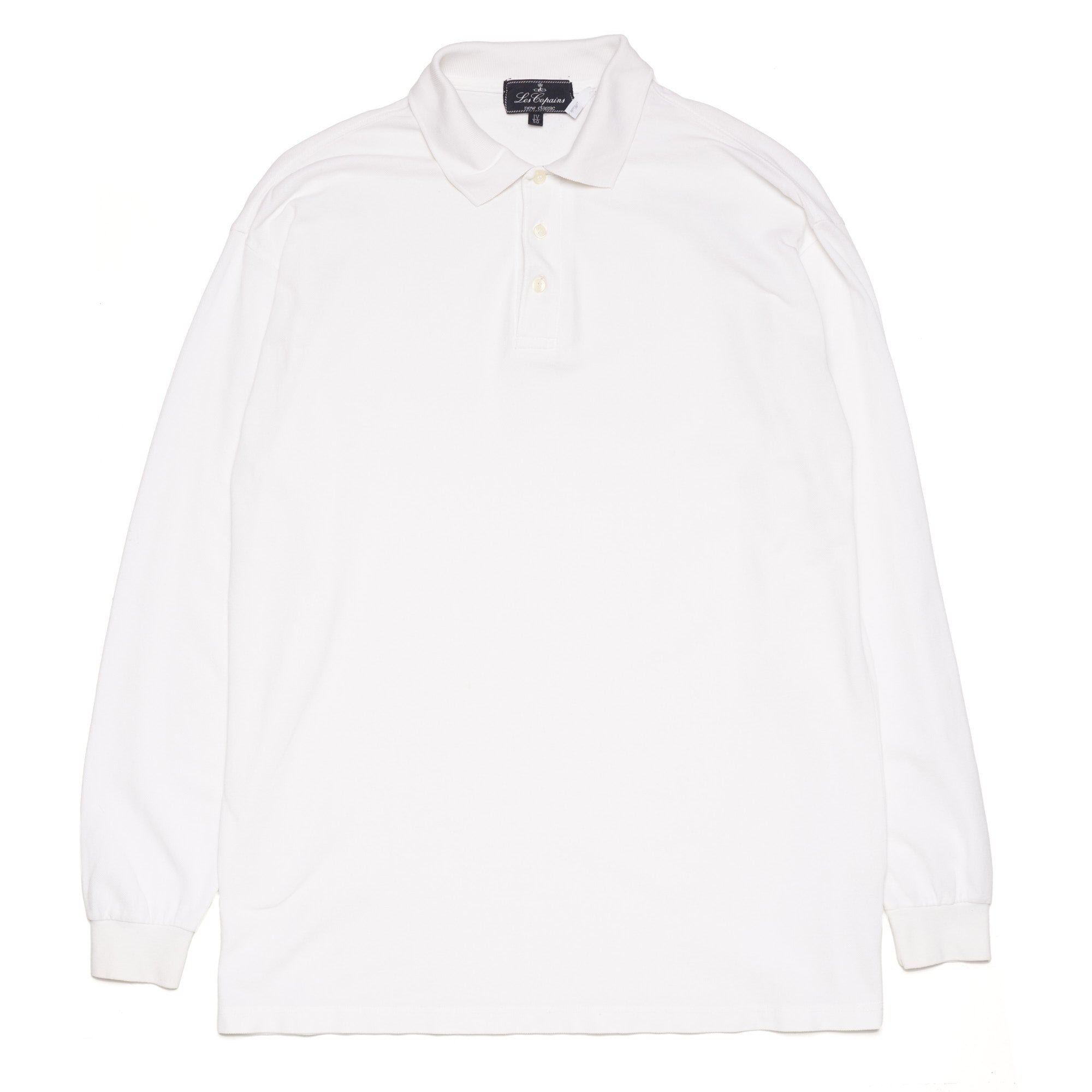 LES COPAINS New Classic Solid White Pique Cotton Long Sleeve Polo Shirt Size XL