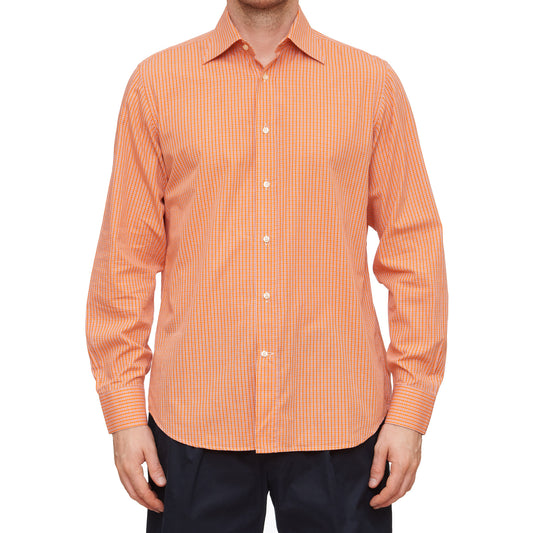 LES COPAINS Orange Checked Cotton Dress Shirt EU 41 US 16