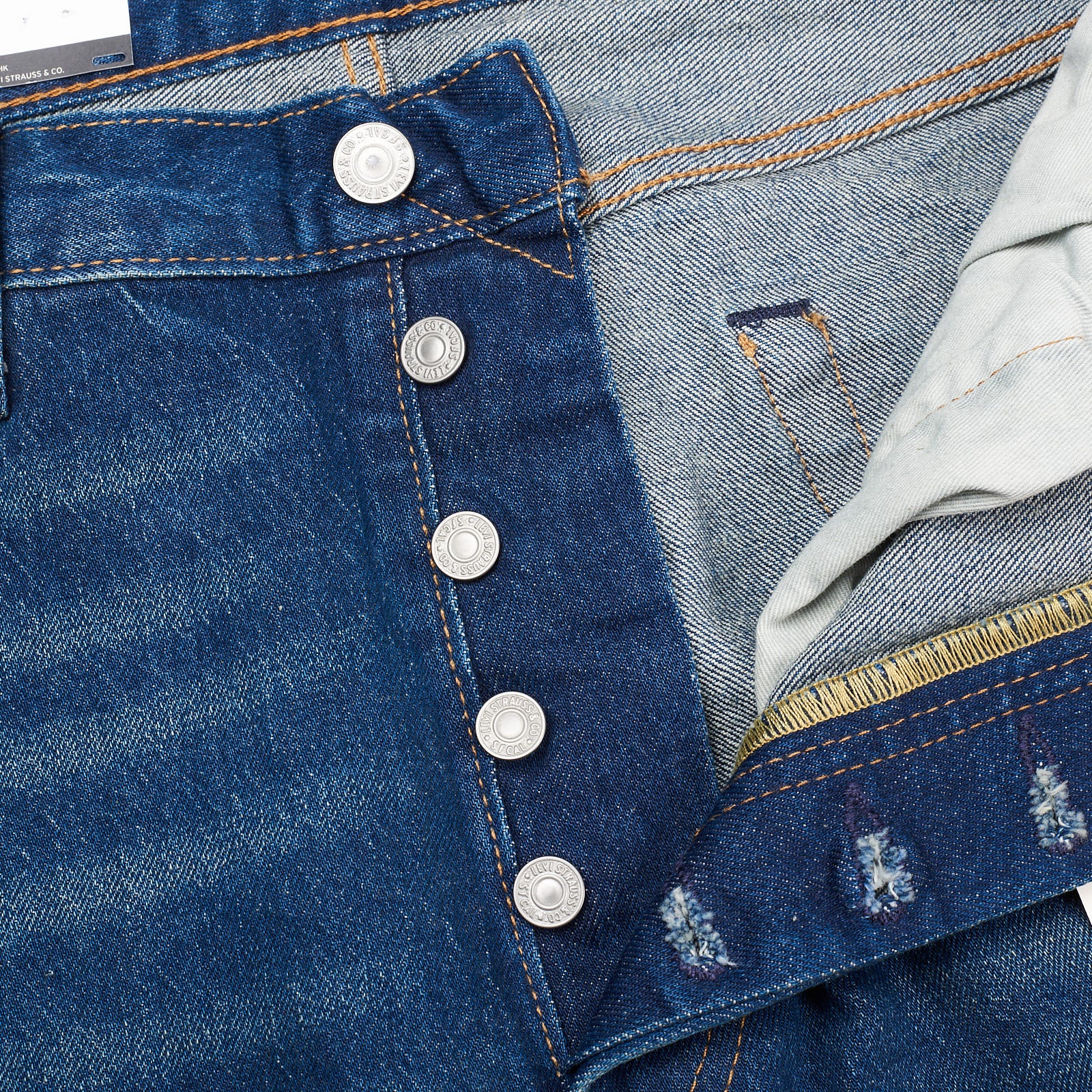 LEVI'S Premium 501 Blue Stretch Big E Denim Straight Fit Jeans Pants NEW W34 L30 LEVI'S