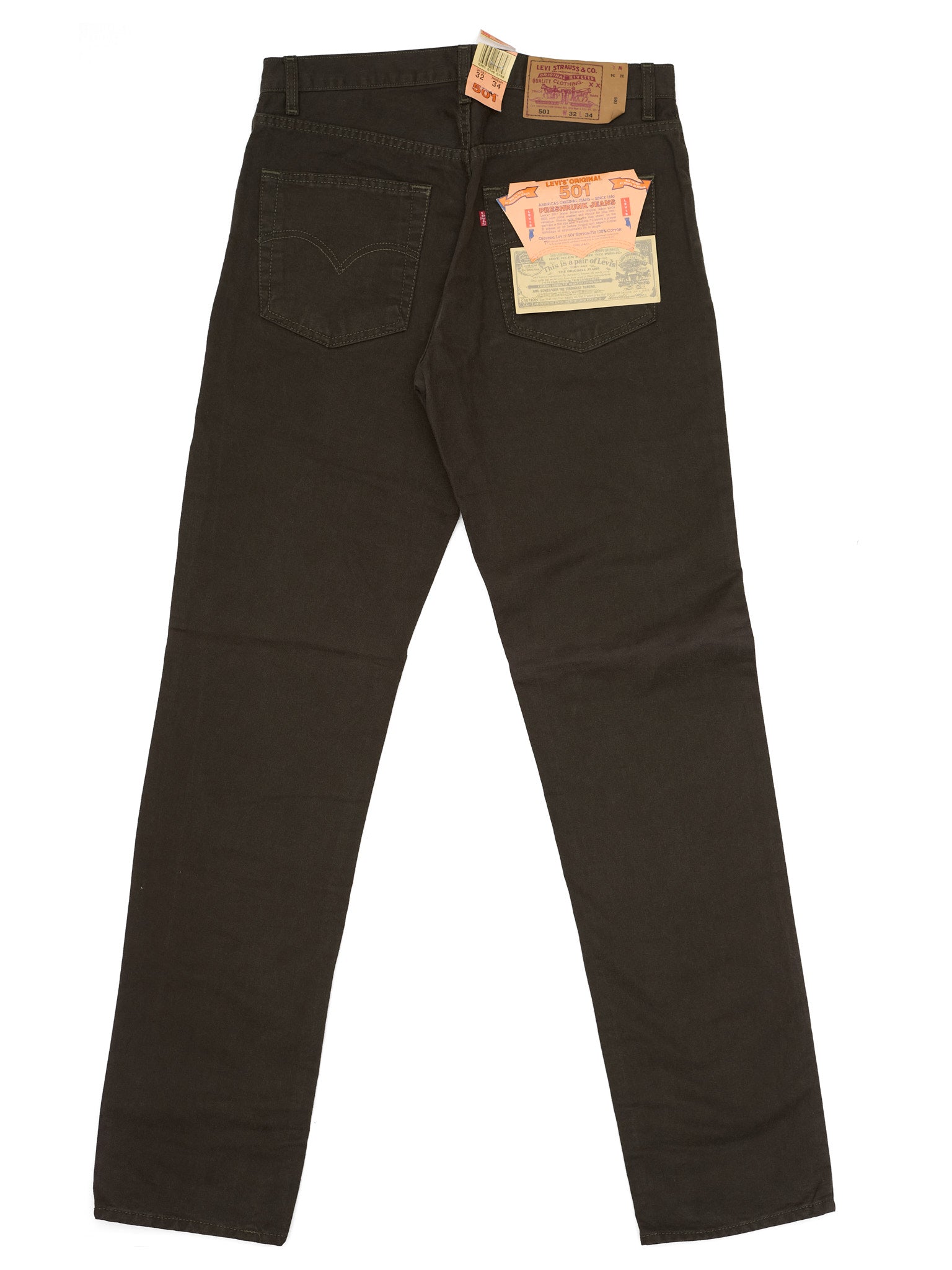 Rare Vintage LEVI'S 501 Olive Green Cotton Jeans Made in USA Deadstock 1990's