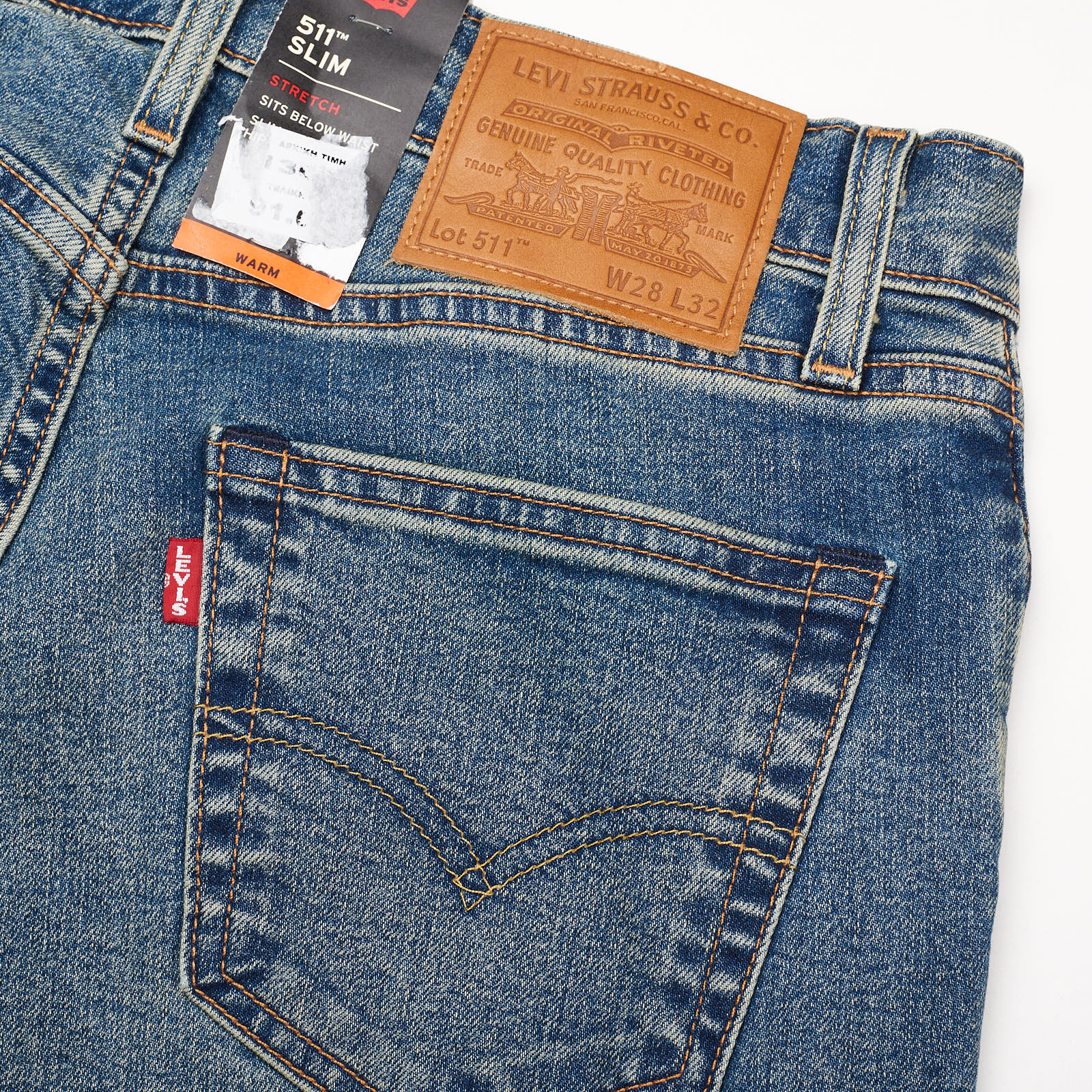 LEVI'S Premium 511 Slim Fit Warm Big E Repreve Denim Jeans NEW W28 L32