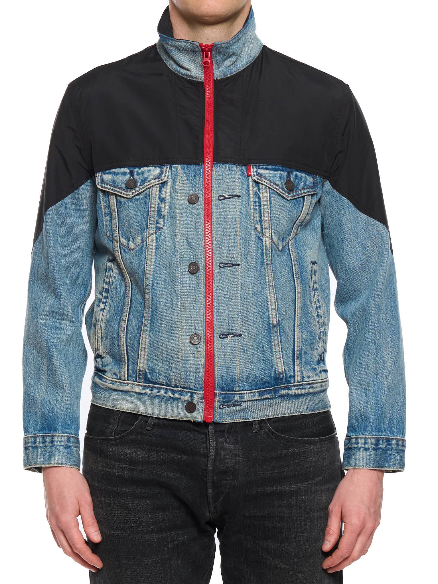 LEVI'S Premium Blue and Black Denim Mockneck Trucker Jacket
