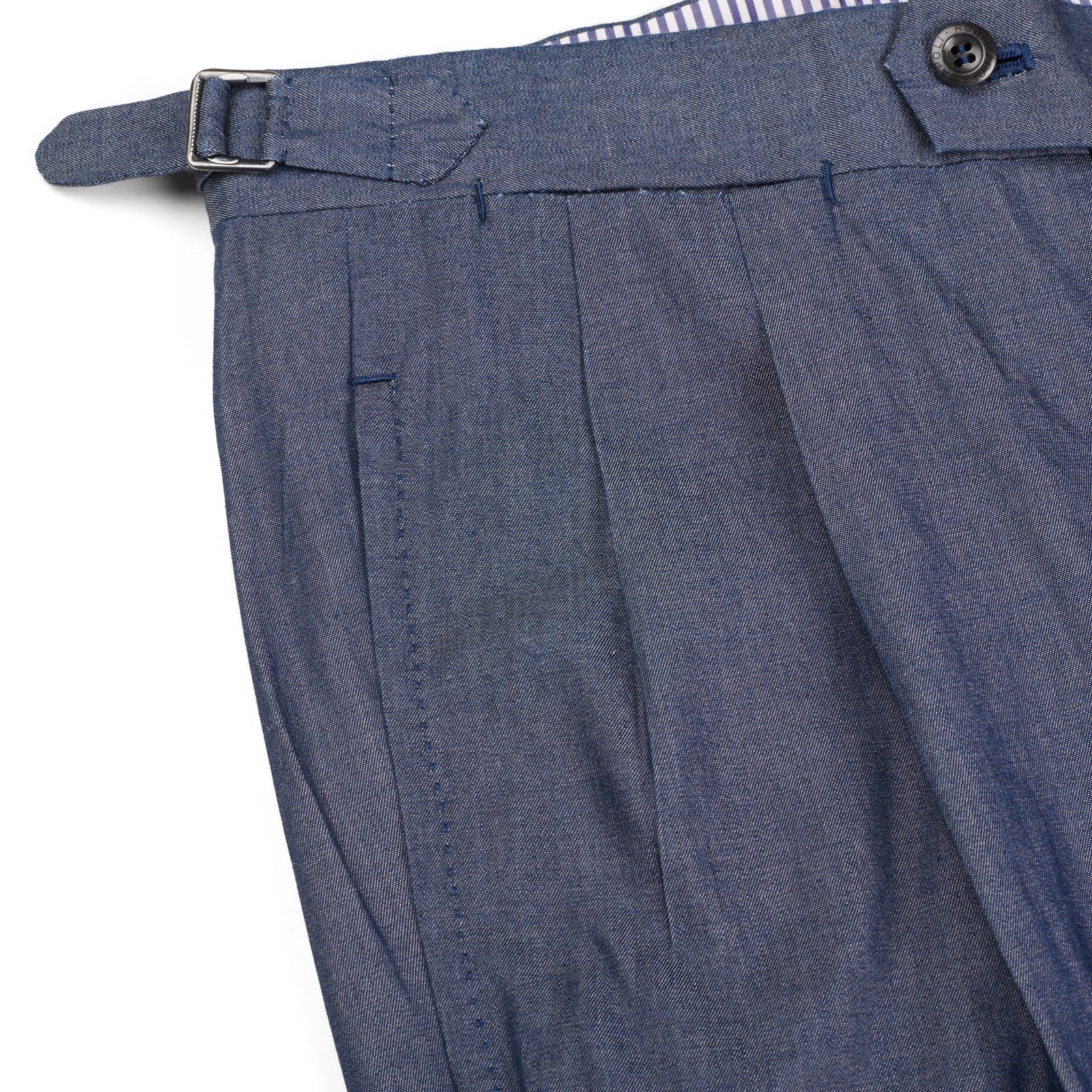 Rubinacci LH Handmade Bespoke Blue Double Pleated Pants EU 50 US 34
