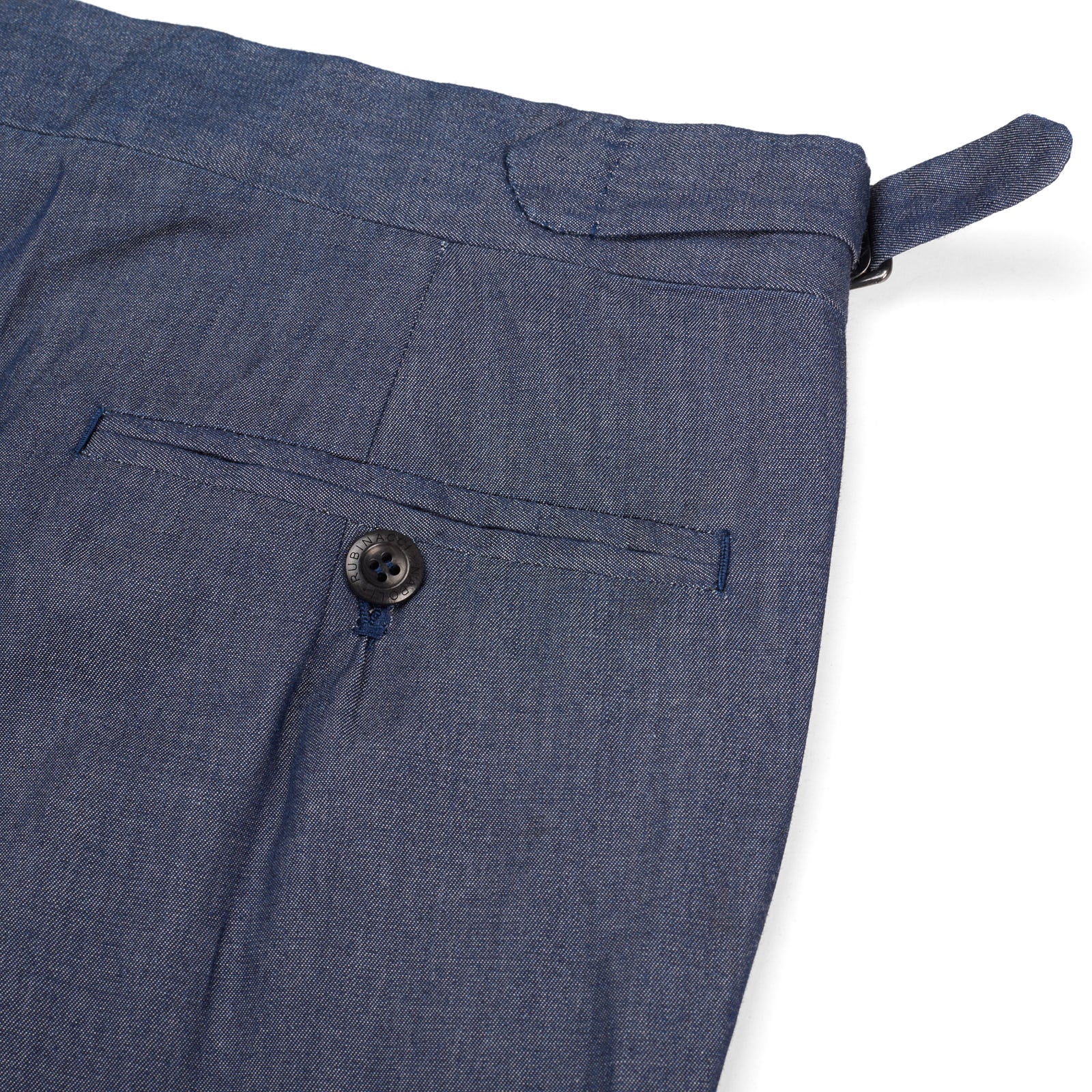 Rubinacci LH Handmade Bespoke Blue Double Pleated Pants EU 50 US 34