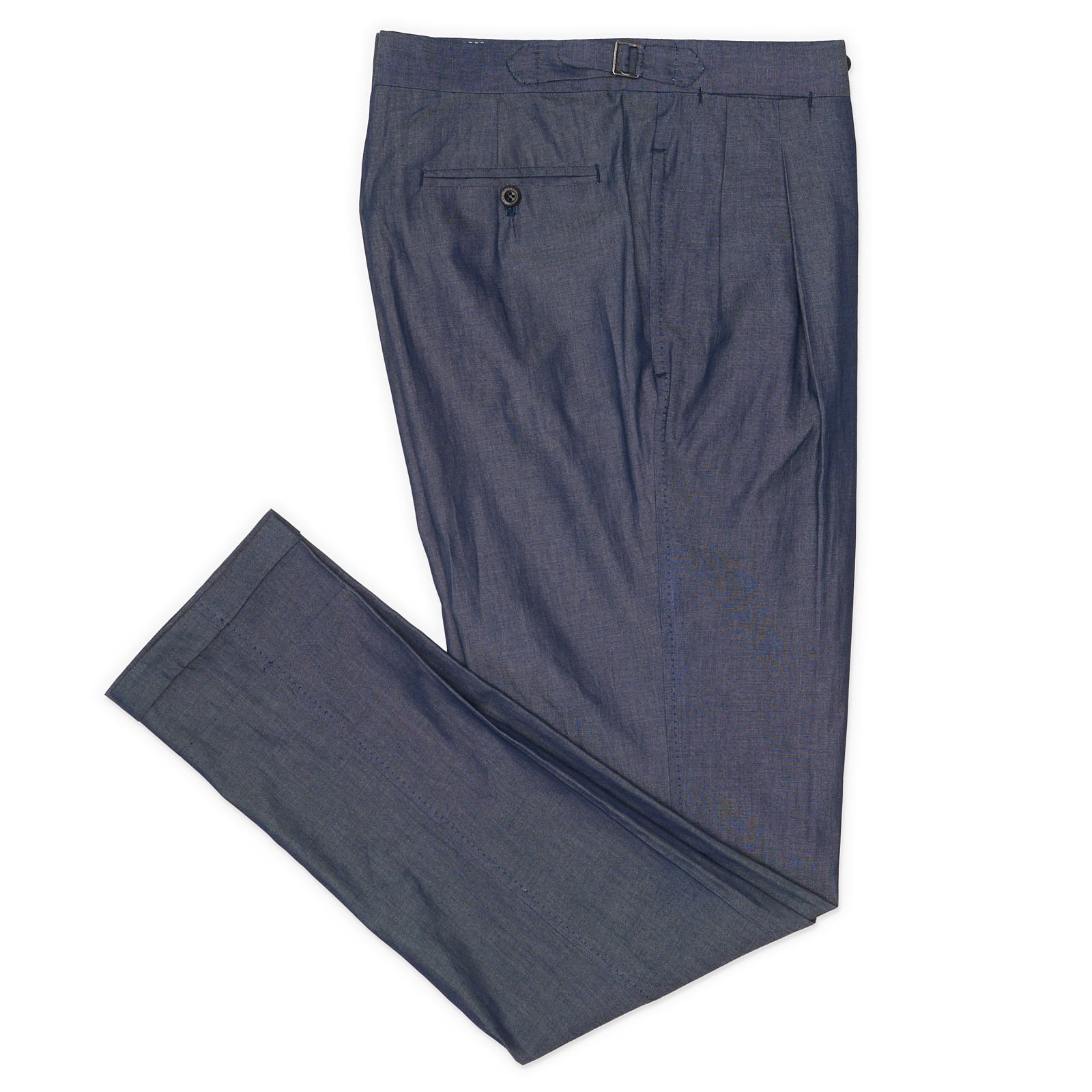 Rubinacci LH Handmade Bespoke Blue Double Pleated Pants EU 50 US 34