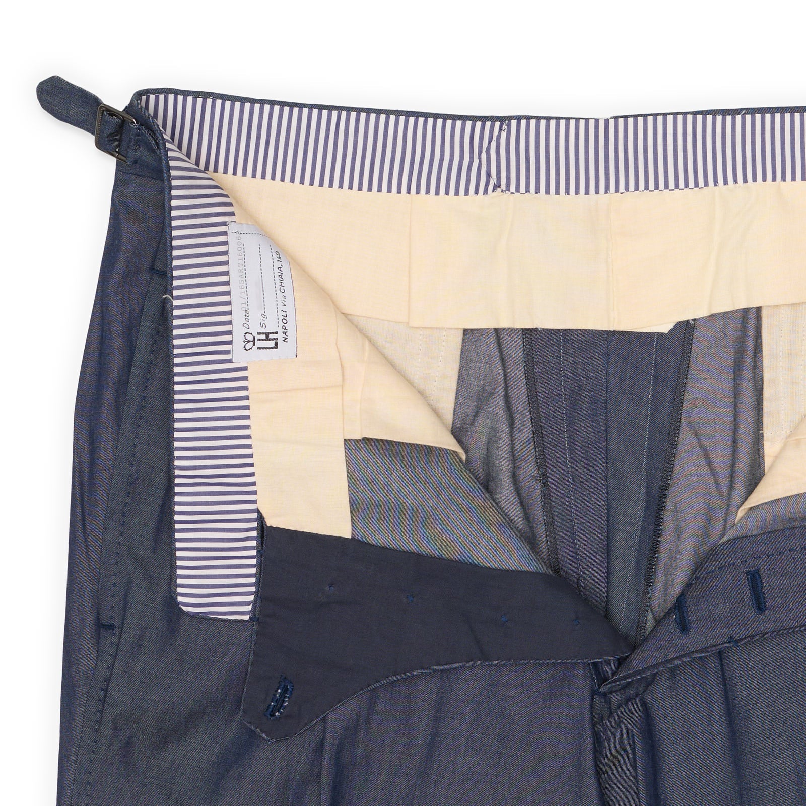 Rubinacci LH Handmade Bespoke Blue Double Pleated Pants EU 50 US 34