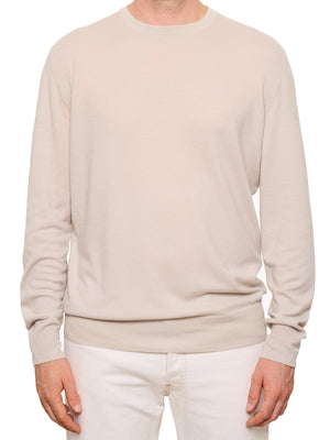 LORO PIANA Beige Baby Cashmere Classic Crewneck Sweater NEW