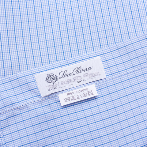 LORO PIANA Bespoke Blue Checked Cotton Dress Shirt US 16 Slim Fit