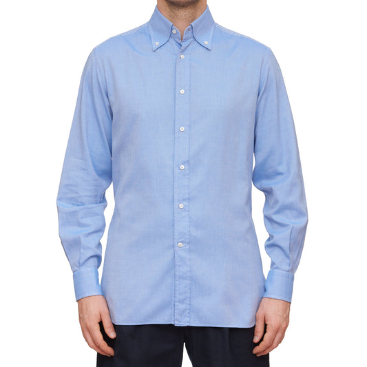 LORO PIANA Bespoke Blue Oxford Cotton Button-Down Shirt US 16 Slim Fit