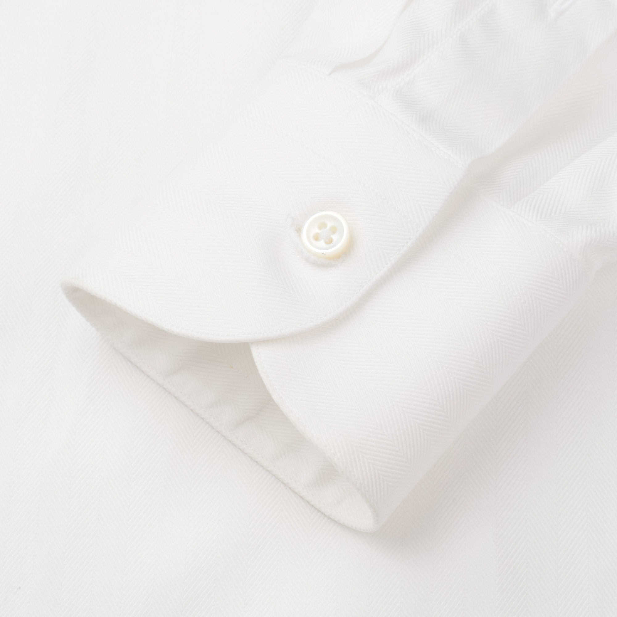 LORO PIANA Bespoke White Herringbone Cotton Dress Shirt US 16 Slim Fit
