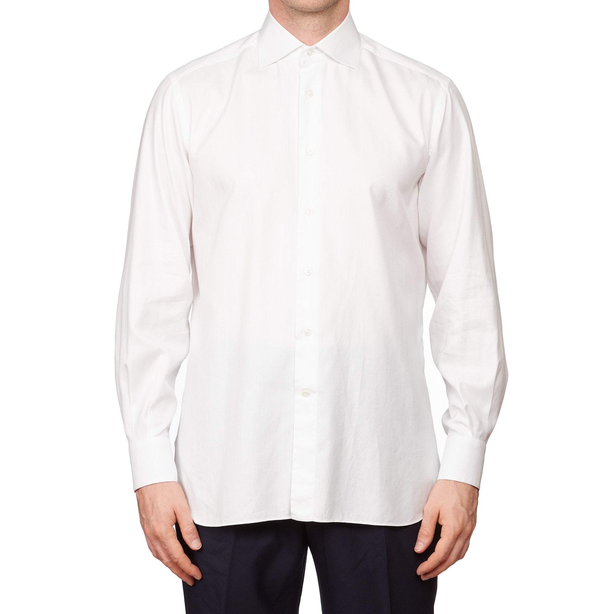 LORO PIANA Bespoke White Herringbone Cotton Dress Shirt US 16 Slim Fit LORO PIANA