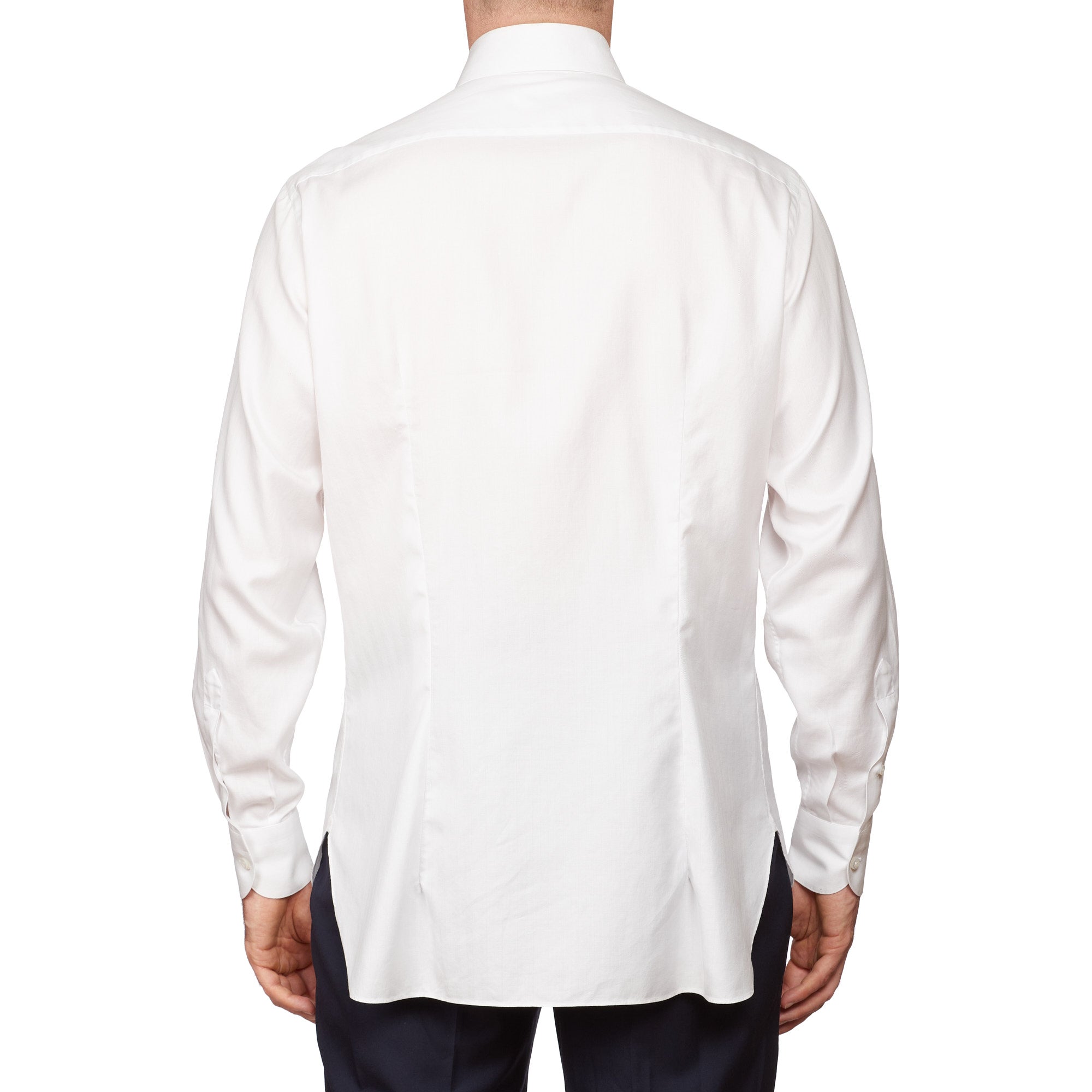 LORO PIANA Bespoke White Herringbone Cotton Dress Shirt US 16 Slim Fit