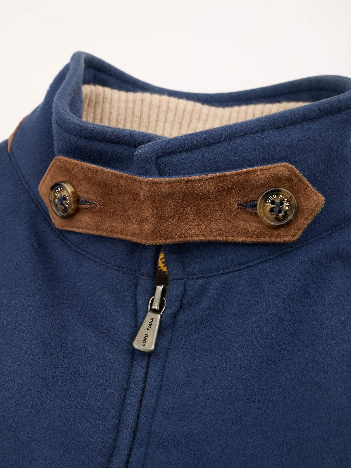 LORO PIANA Blue Cashmere Suede Trims Vest M