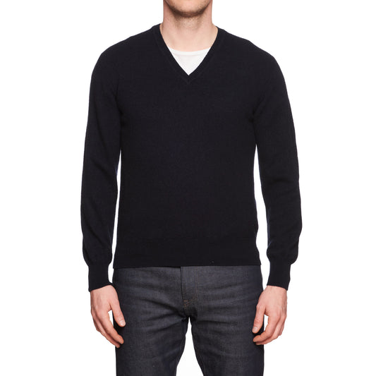 LORO PIANA Dark Blue Cashmere V-Neck Sweater EU 50 US M