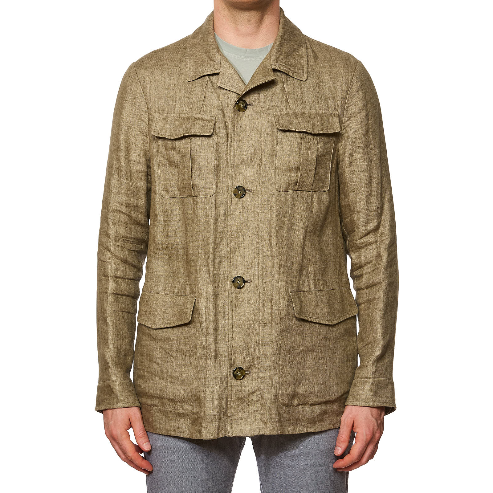LORO PIANA Dark Beige Linen Traveller Safari Field Jacket Size M NEW