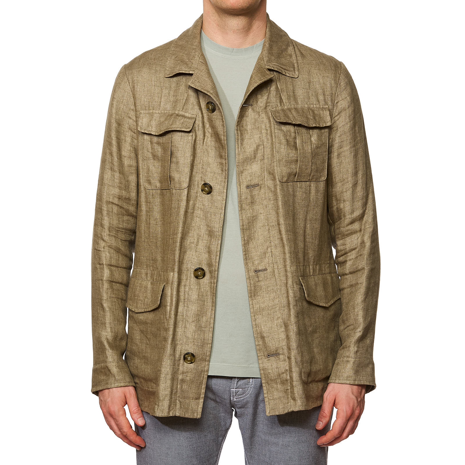 LORO PIANA Dark Beige Linen Traveller Safari Field Jacket Size M NEW