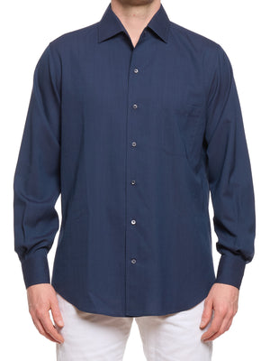 LORO PIANA Navy Virgin Wool 1 Pocket Classic Shirt