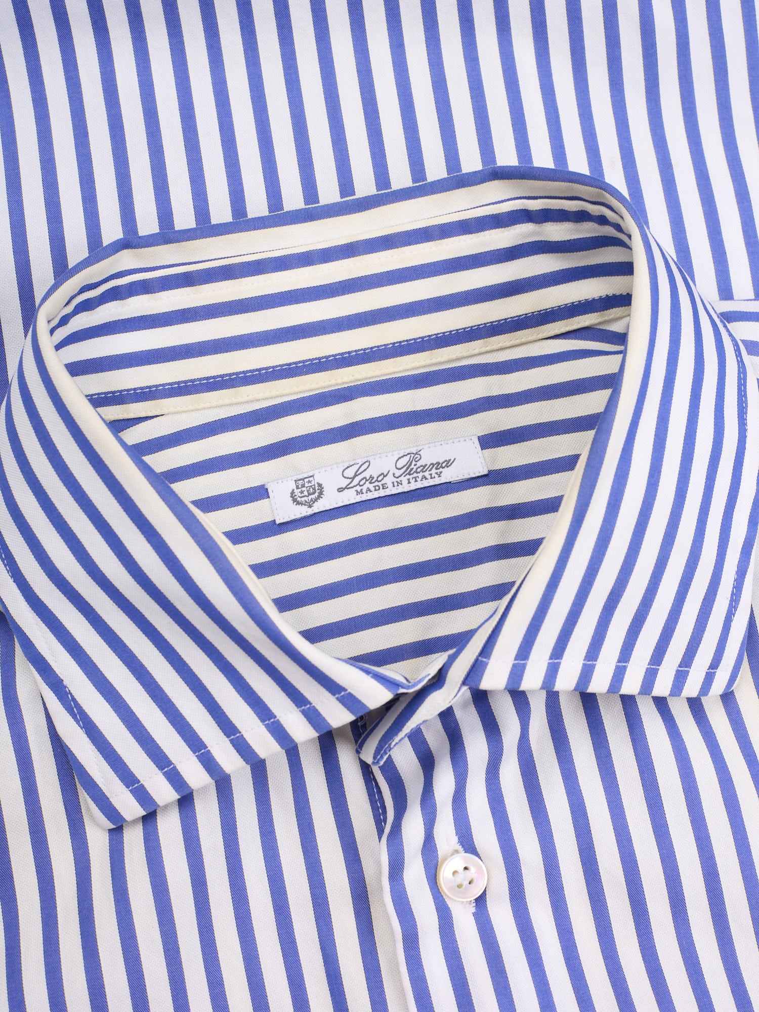 LORO PIANA White-Blue Striped 1 Pocket Classic Shirt