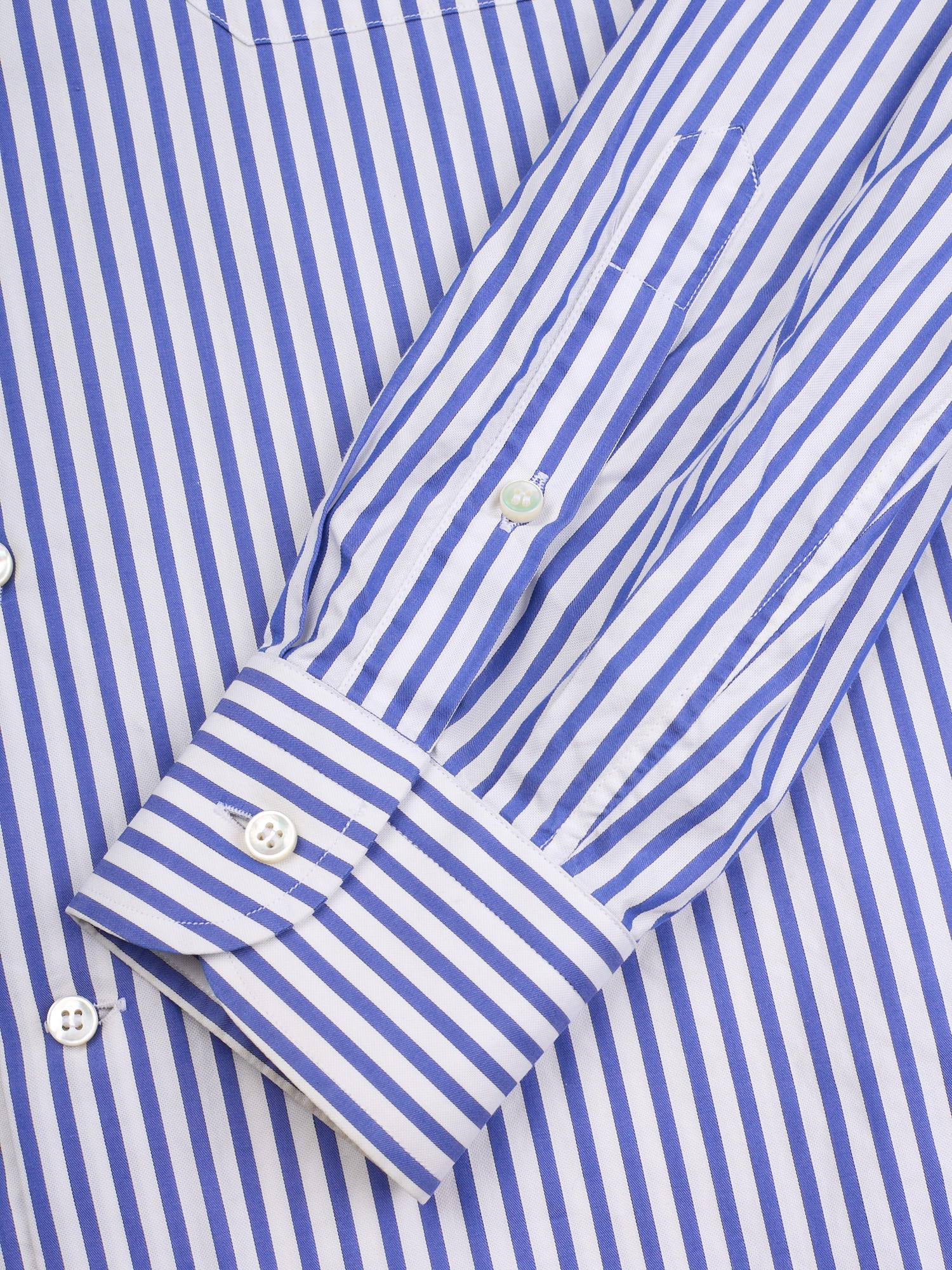 LORO PIANA White-Blue Striped 1 Pocket Classic Shirt