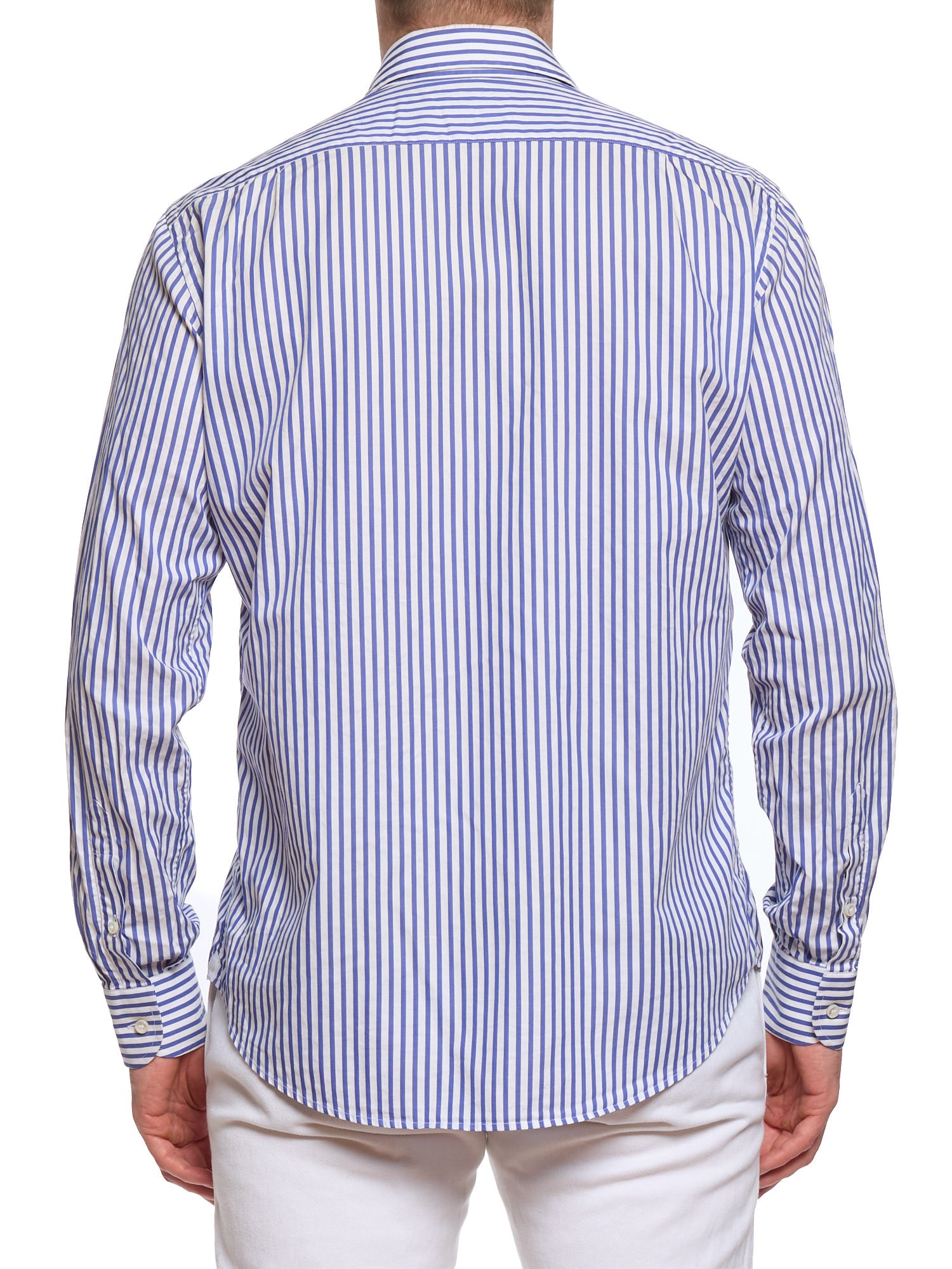 LORO PIANA White-Blue Striped 1 Pocket Classic Shirt