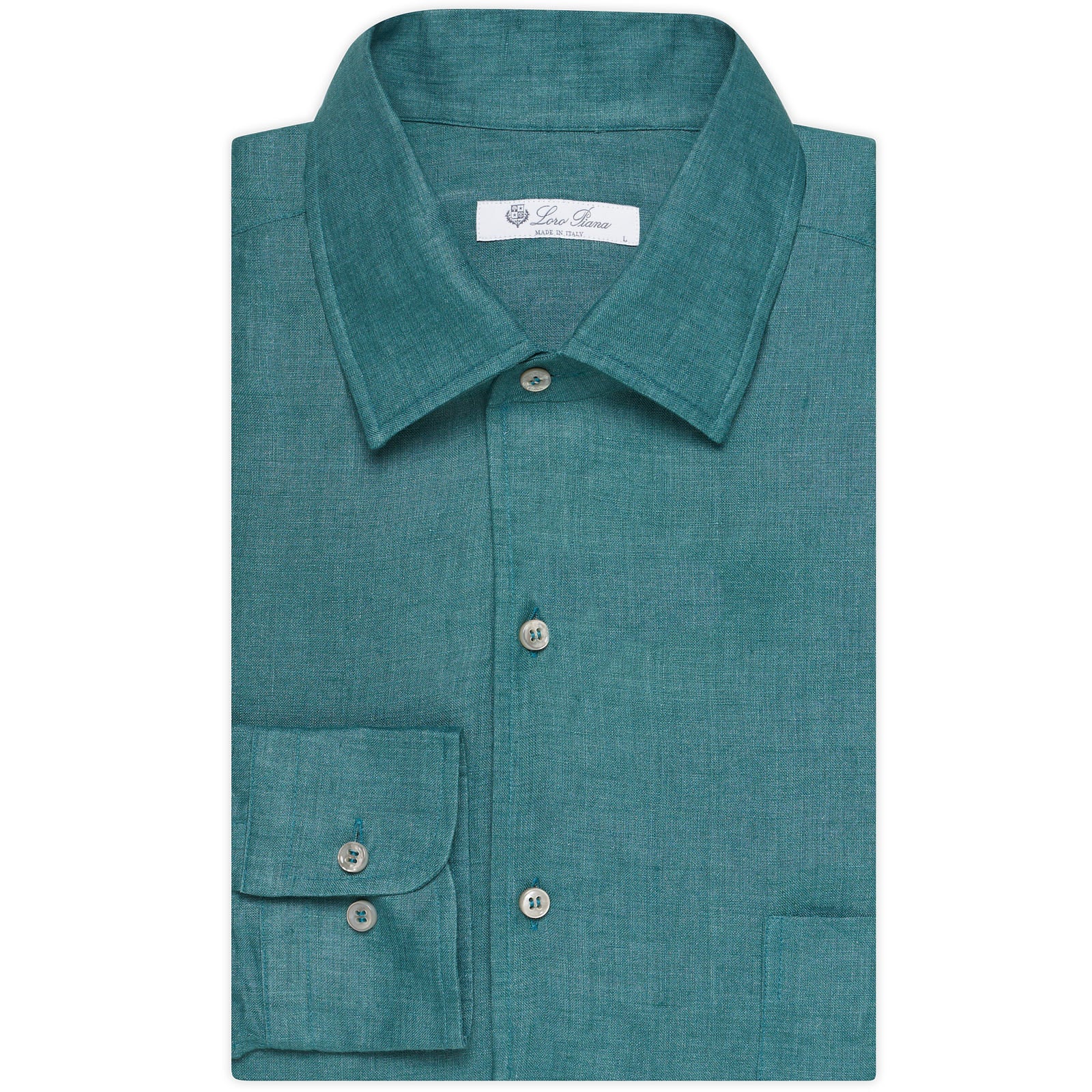 LORO PIANA "André" Green Linen 1 Pocket Classic Shirt NEW US L