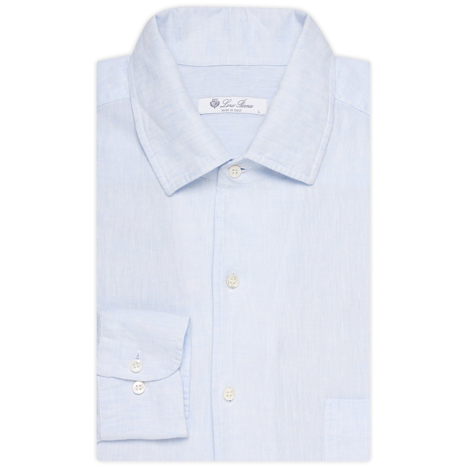 LORO PIANA "André" Spring Sky Blue Linen 1 Pocket Dress Shirt NEW US L