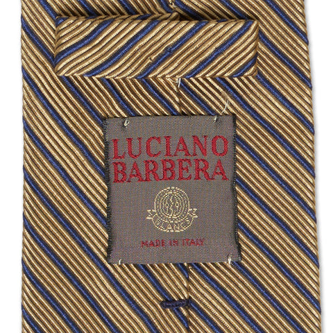 LUCIANO BARBERA Handmade Gold Striped Design Silk-Cotton Tie
