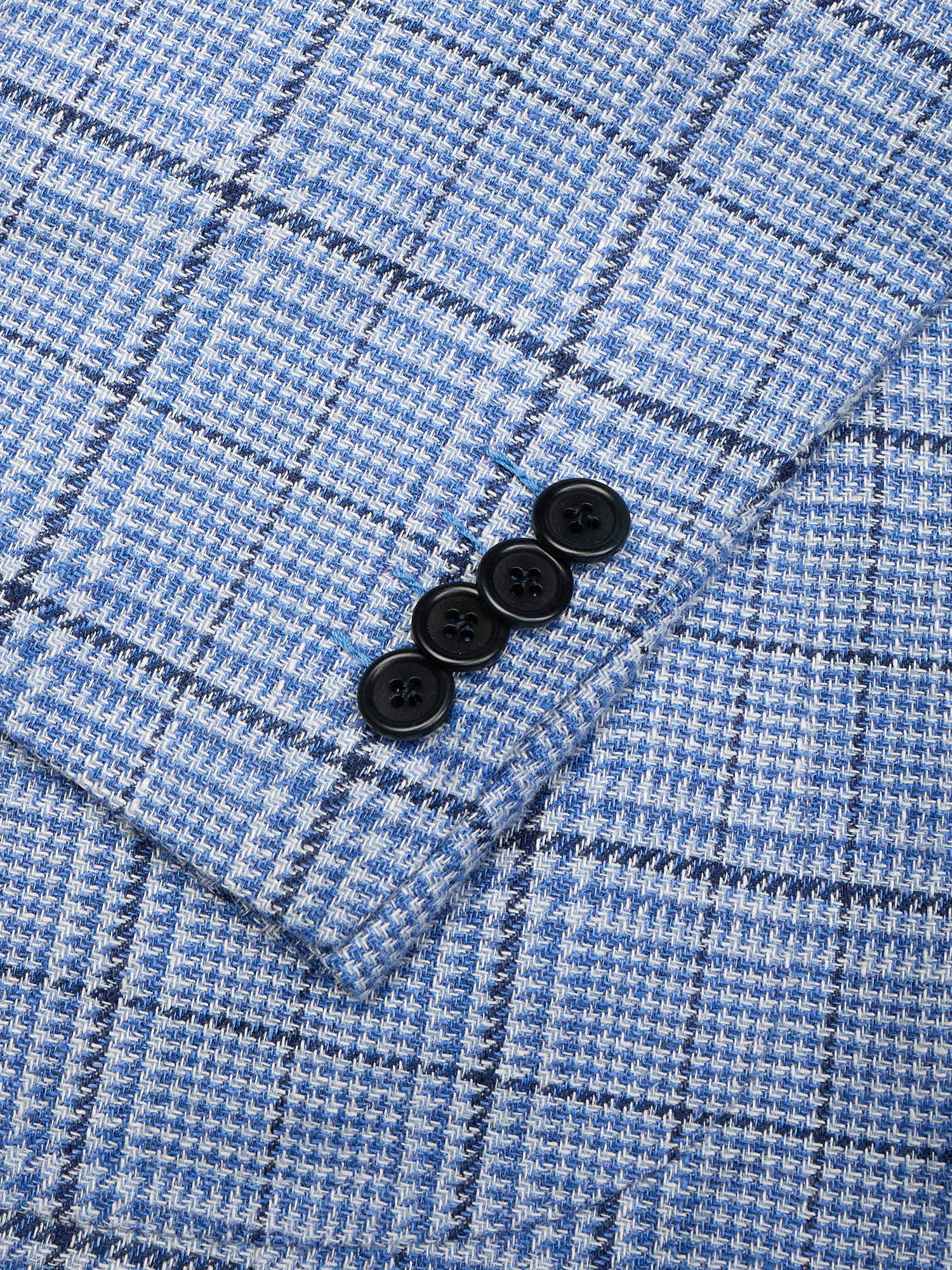 LUIGI BORELLI Napoli Handmade Blue Shepherd's Check Wool-Silk-Linen Jacket