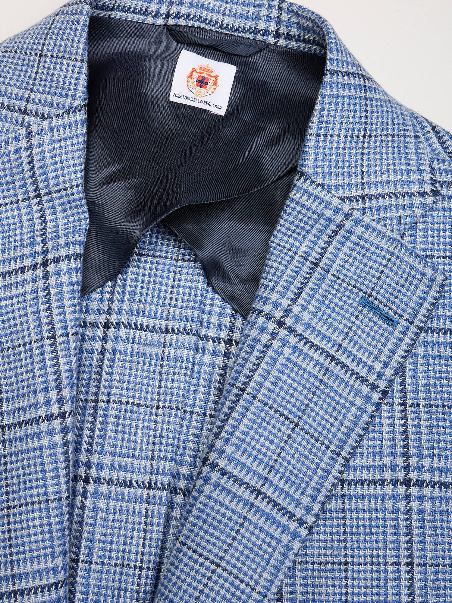 LUIGI BORELLI Napoli Handmade Blue Shepherd's Check Wool-Silk-Linen Jacket