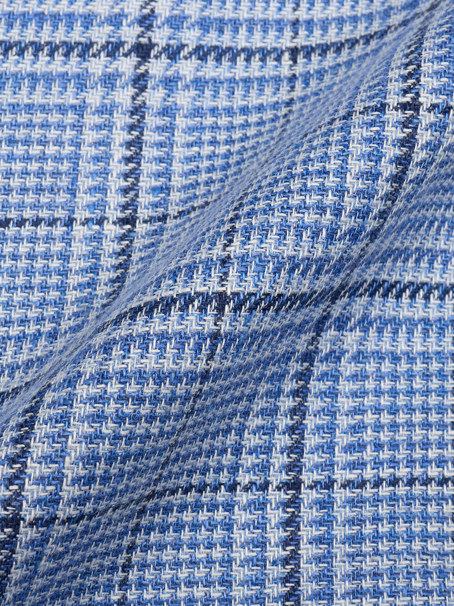 LUIGI BORELLI Napoli Handmade Blue Shepherd's Check Wool-Silk-Linen Jacket