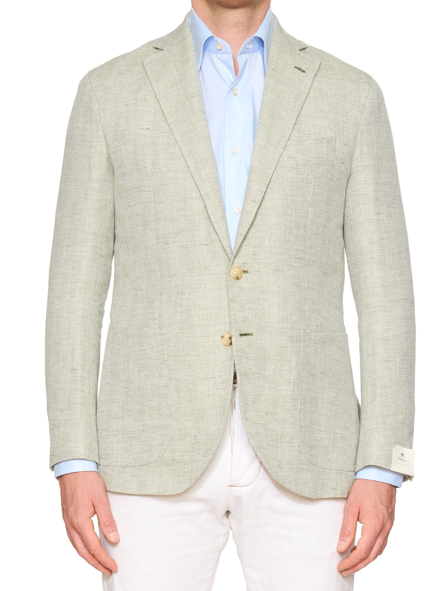 LUIGI BORELLI Handmade "Salina" Green Herringbone Wool-Cotton Jacket