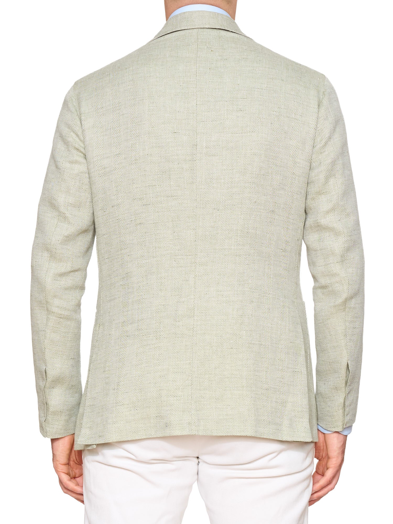 LUIGI BORELLI Handmade "Salina" Green Herringbone Wool-Cotton Jacket