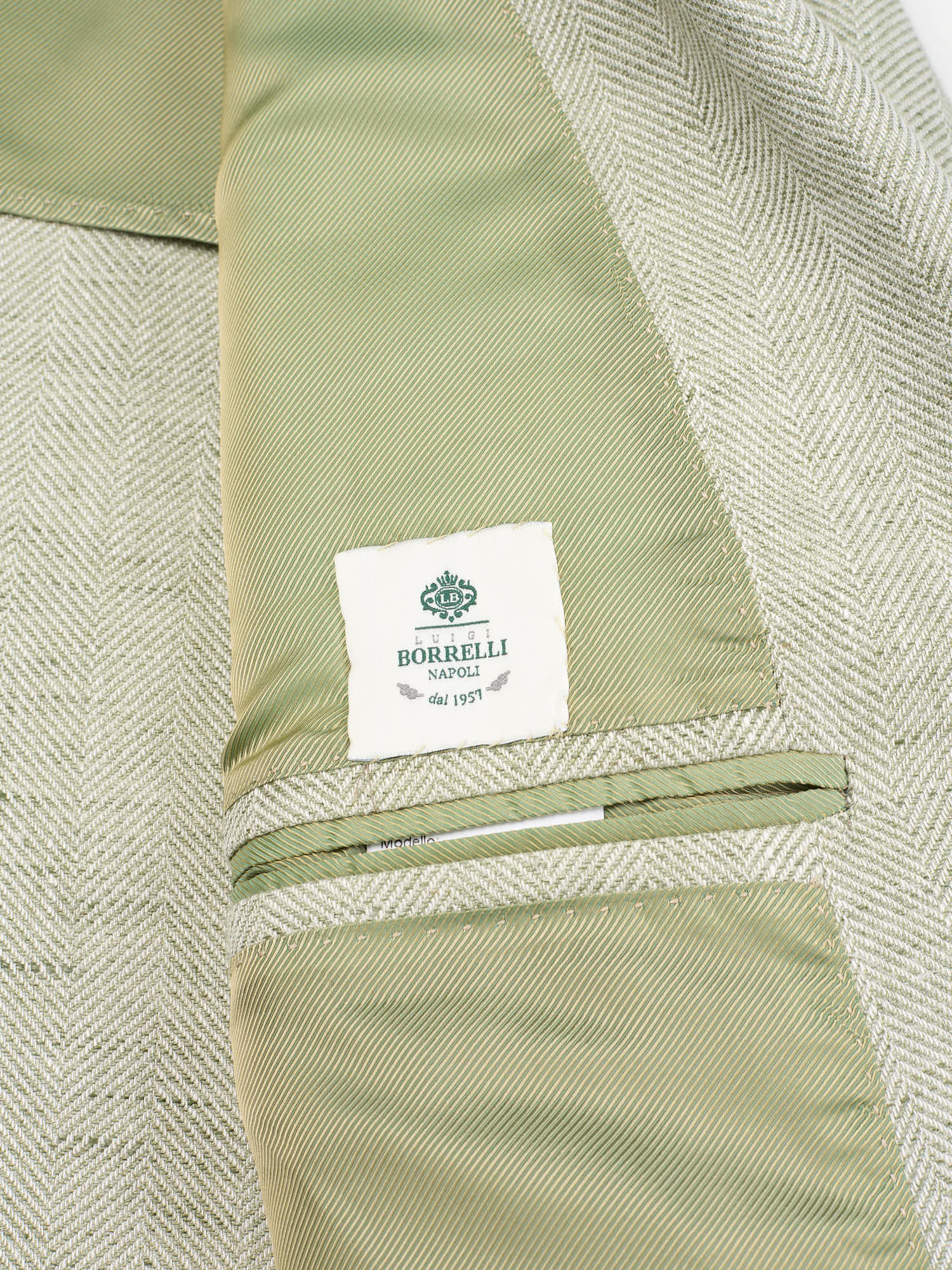 LUIGI BORELLI Handmade "Salina" Green Herringbone Wool-Cotton Jacket