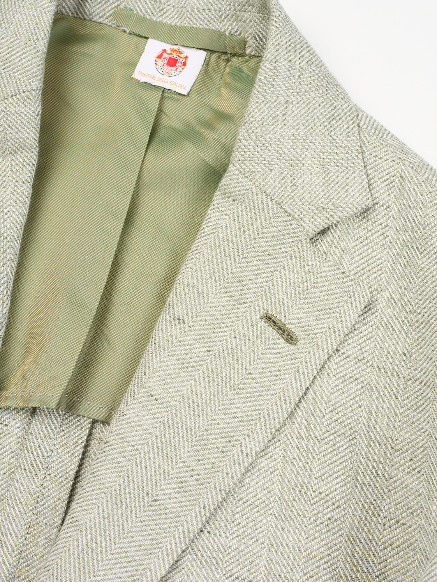LUIGI BORELLI Handmade "Salina" Green Herringbone Wool-Cotton Jacket