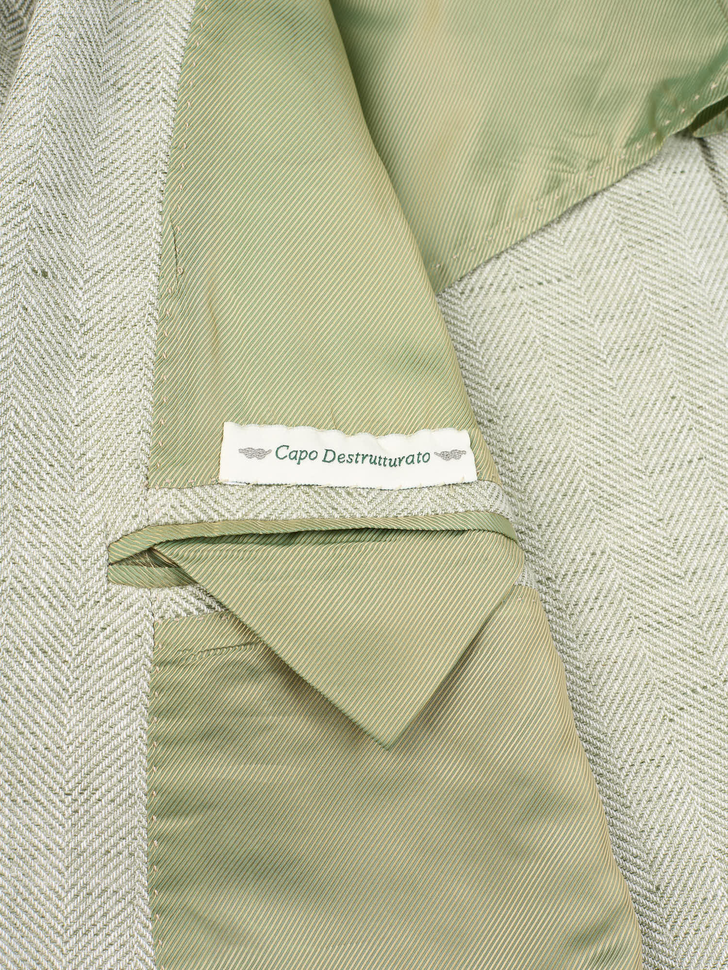 LUIGI BORELLI Handmade "Salina" Green Herringbone Wool-Cotton Jacket