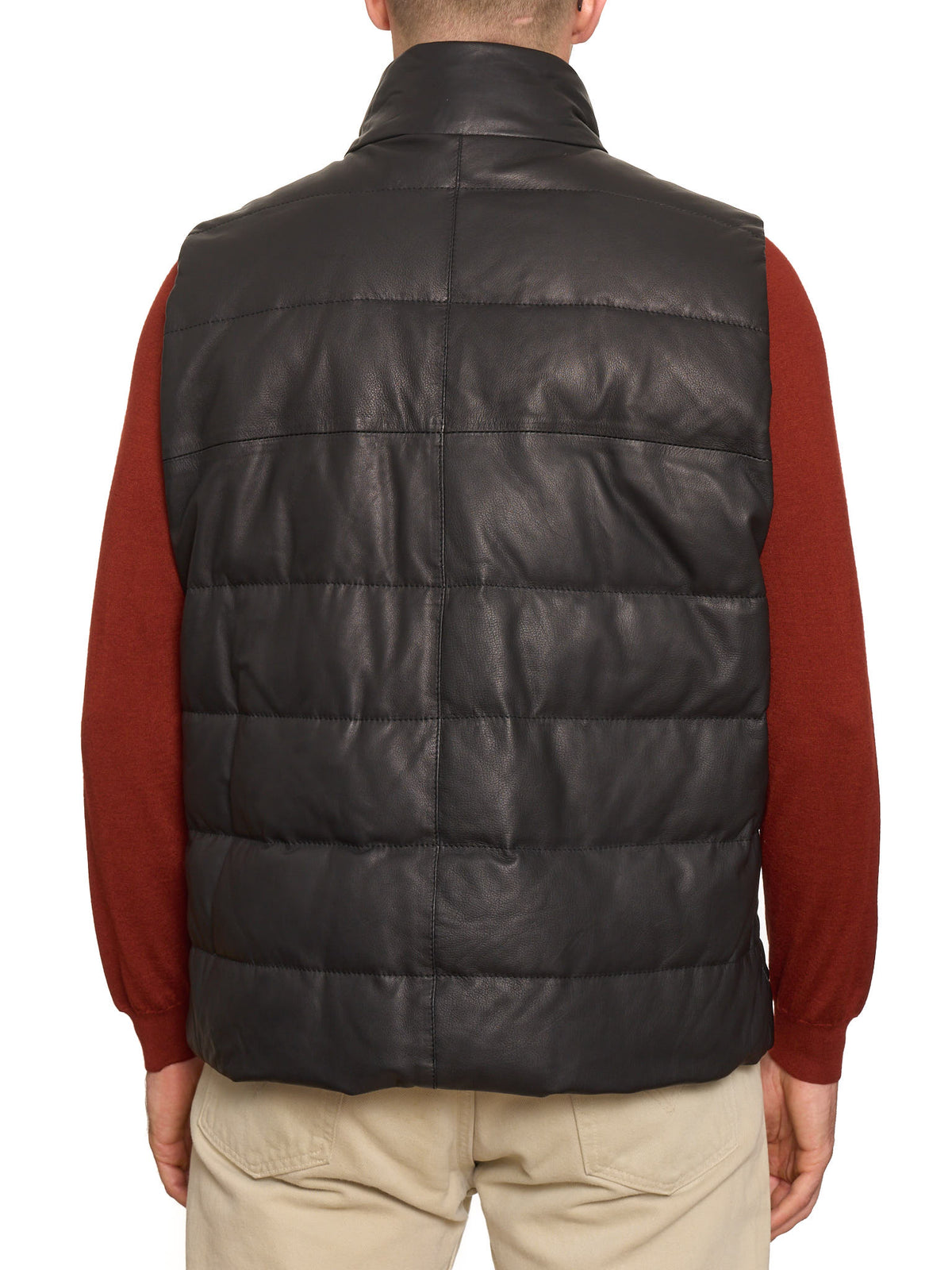 LUIGI BORRELLI Brown Leather Goose Down Vest XL