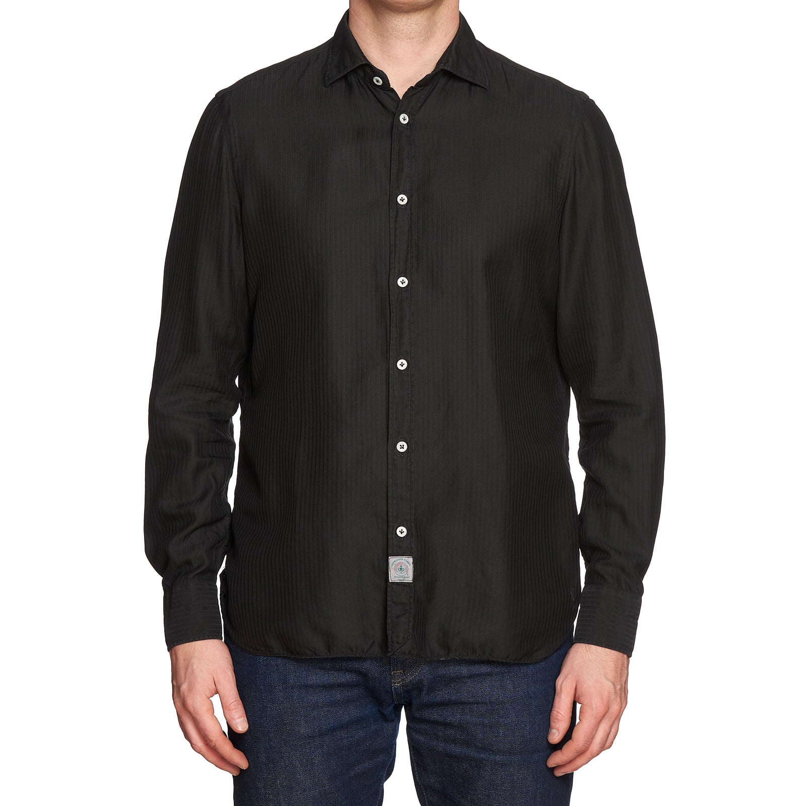 LUIGI BORRELLI Luxury Vintage Black Garment Dyed Cotton Casual Shirt Size M LUIGI BORRELLI