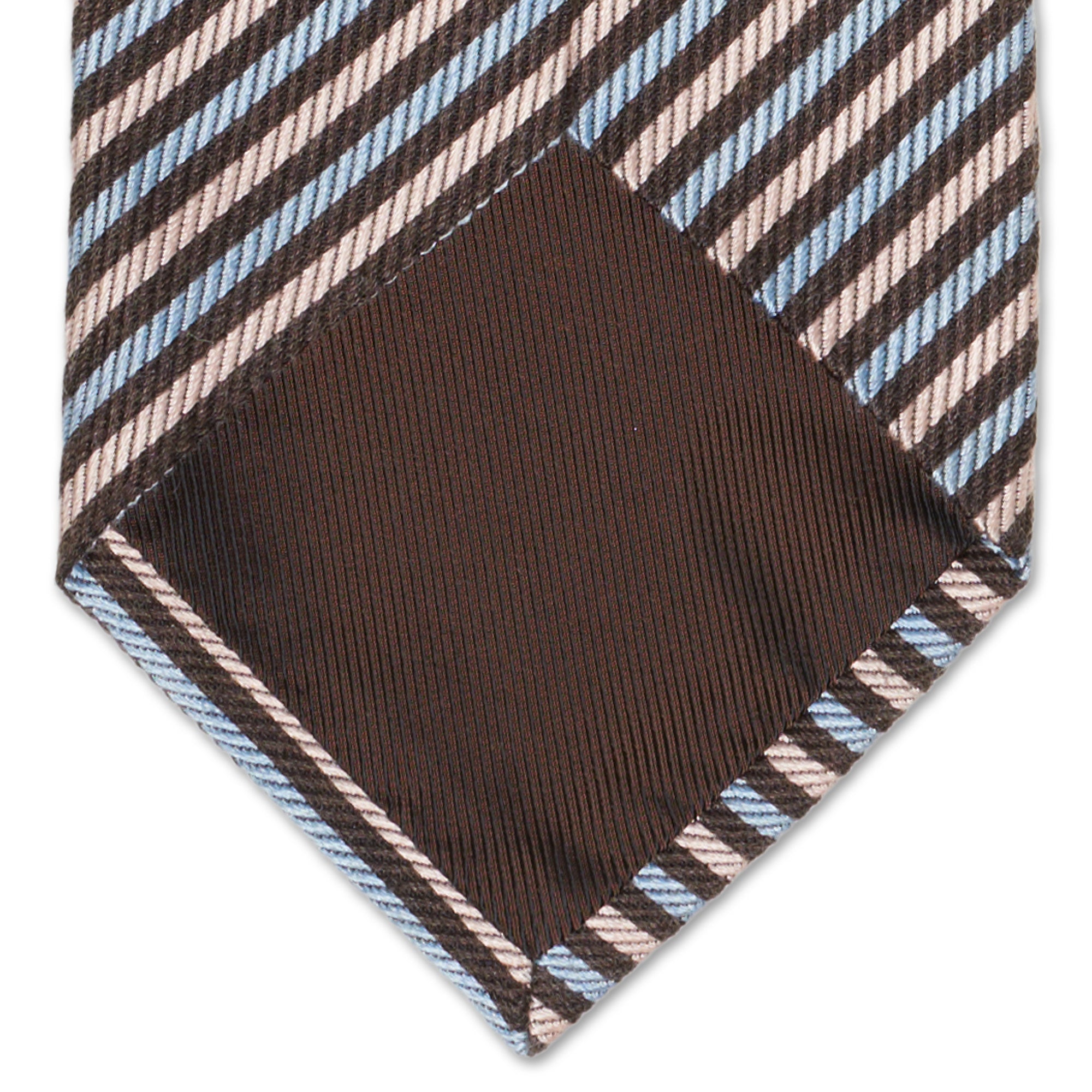 LUIGI BORRELLI Napoli Handmade Blue-Brown-Pink Striped Design Cashmere-Silk Tie