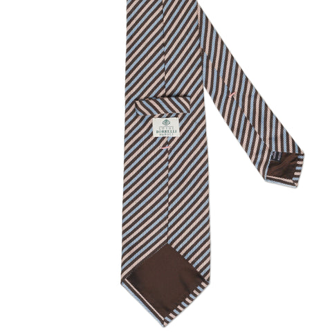 LUIGI BORRELLI Napoli Handmade Blue-Brown-Pink Striped Design Cashmere-Silk Tie