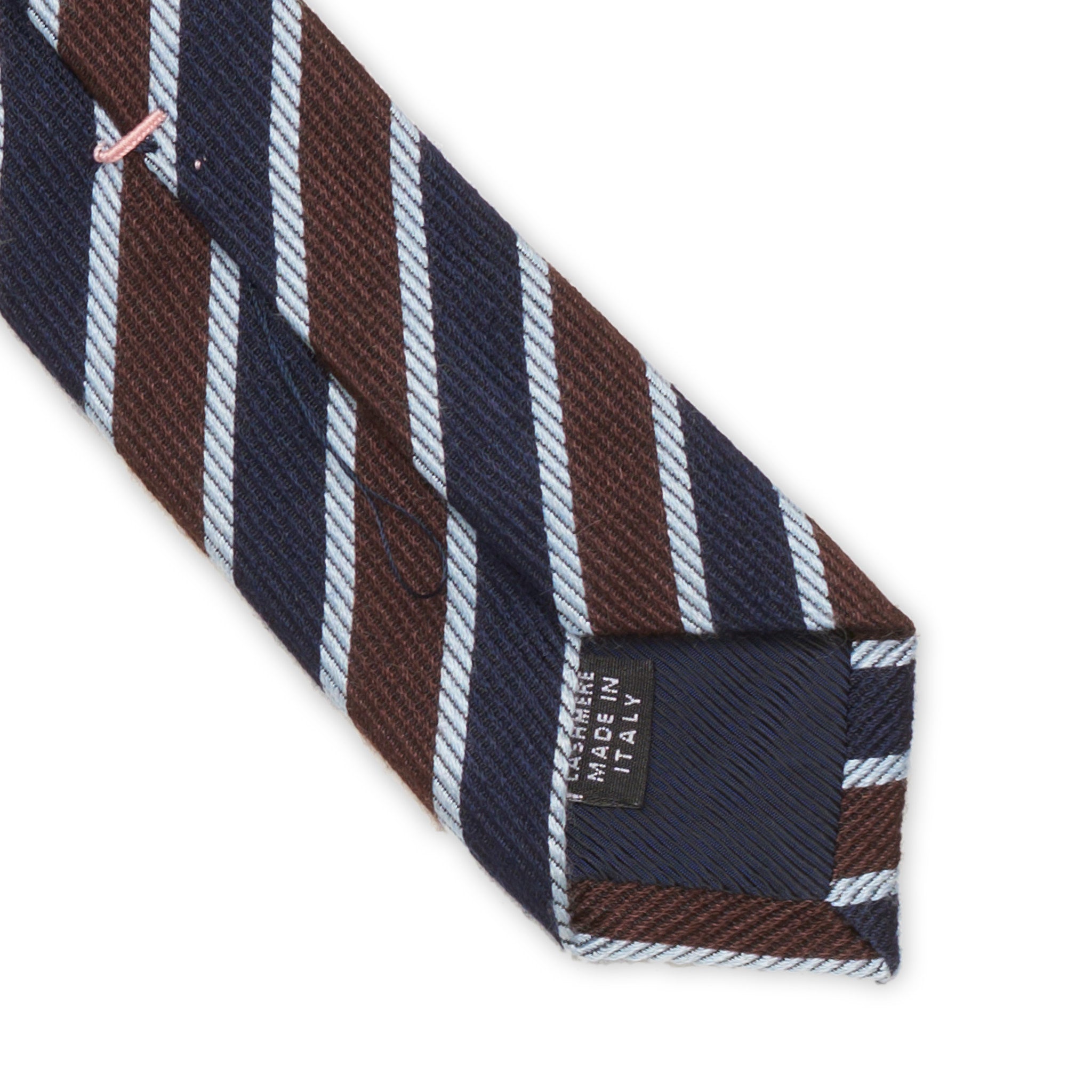 LUIGI BORRELLI Napoli Handmade Blue-Brown Striped Design Cashmere-Silk Tie NEW LUIGI BORRELLI