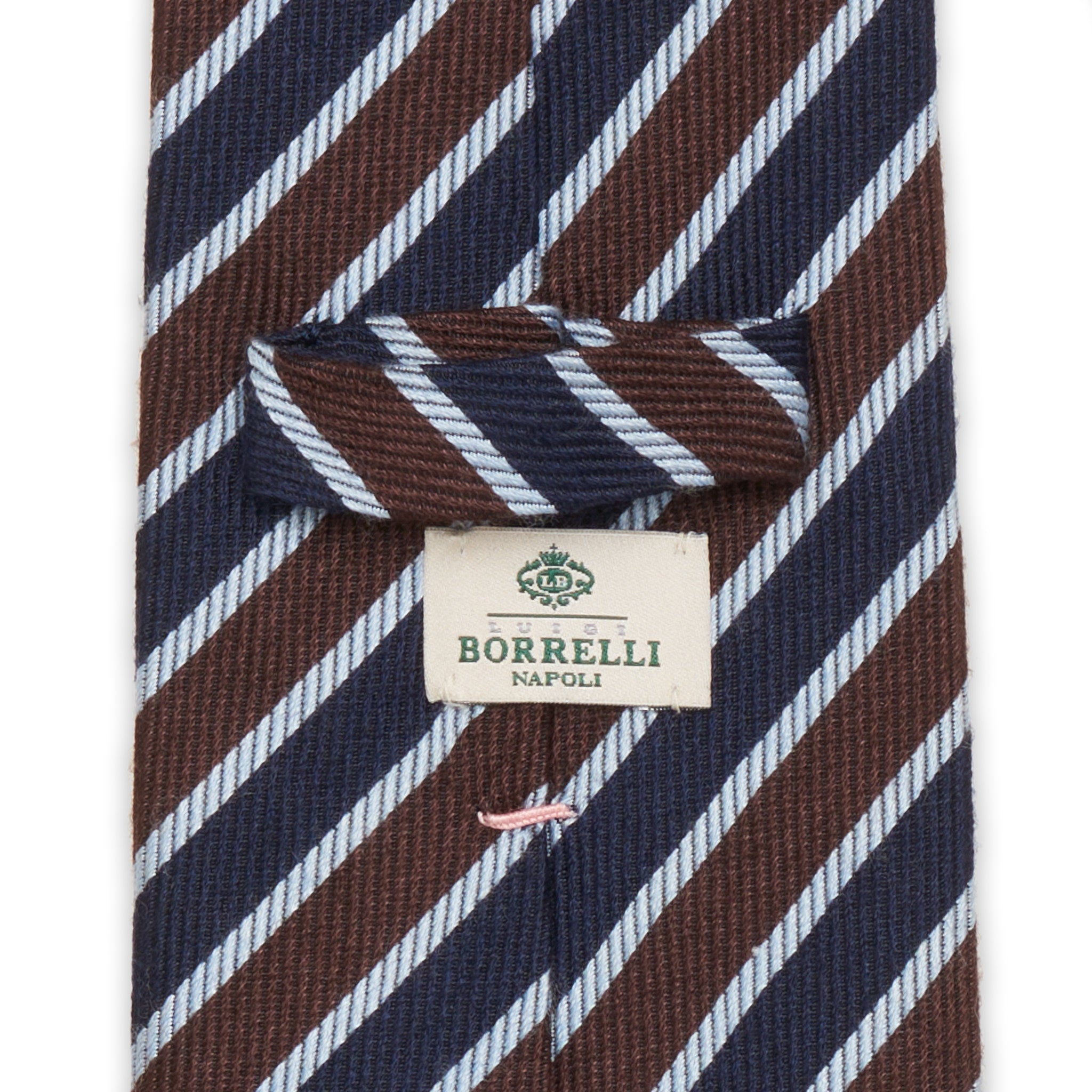 LUIGI BORRELLI Napoli Handmade Blue-Brown Striped Design Cashmere-Silk Tie NEW LUIGI BORRELLI